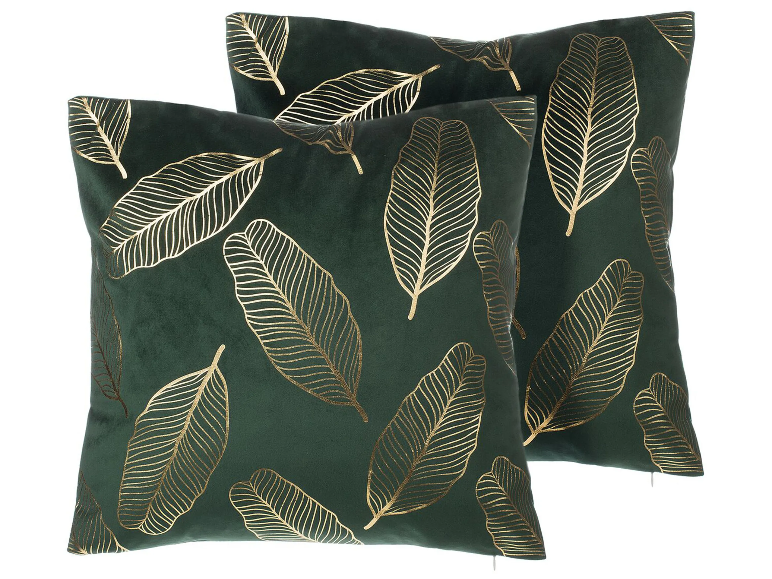 Conjunto de 2 cojines decorativos FREESIA Terciopelo 45 x 45 cm Verde oscuro Patrón de plantas
