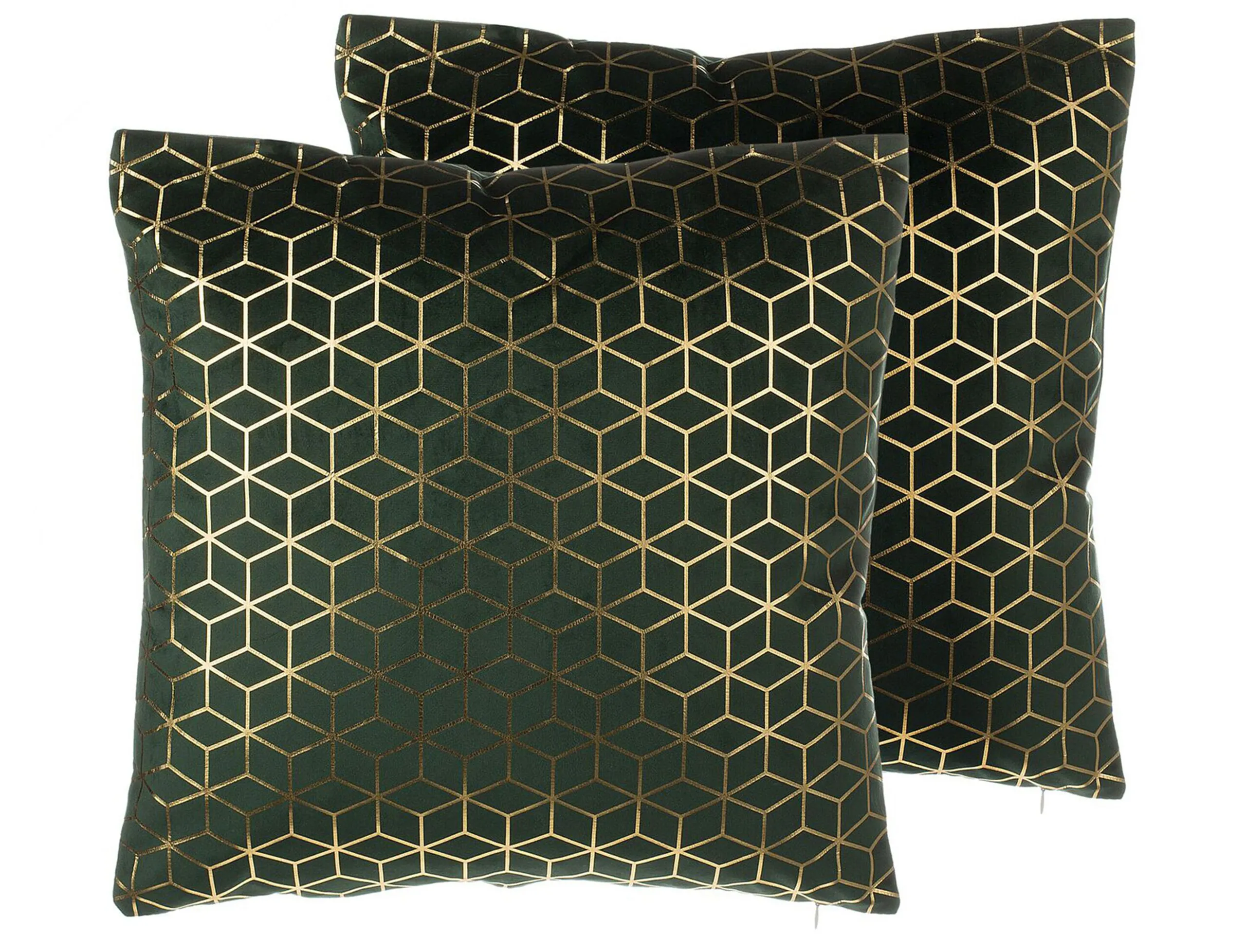 Conjunto de 2 cojines decorativos CELOSIA Terciopelo 45 x 45 cm Verde oscuro Patrón geométrico