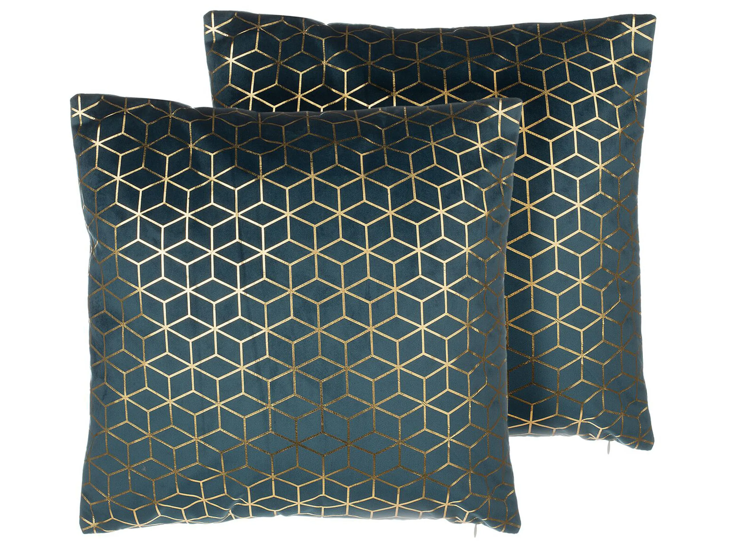 Conjunto de 2 cojines decorativos CELOSIA Terciopelo 45 x 45 cm Verde azulado Patrón geométrico