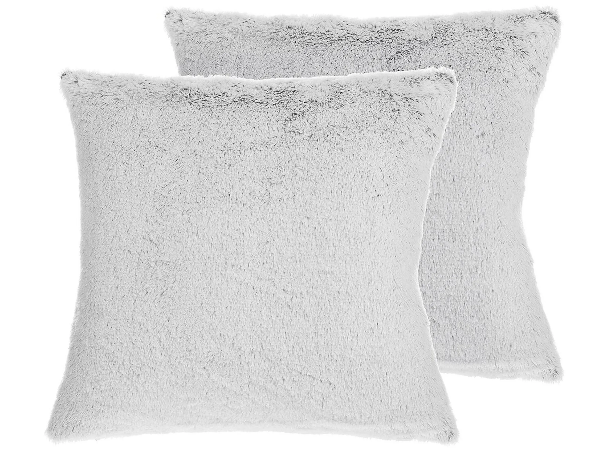 Conjunto de 2 cojines decorativos CLEMATIS Pelo sintético 45 x 45 cm Gris claro Liso
