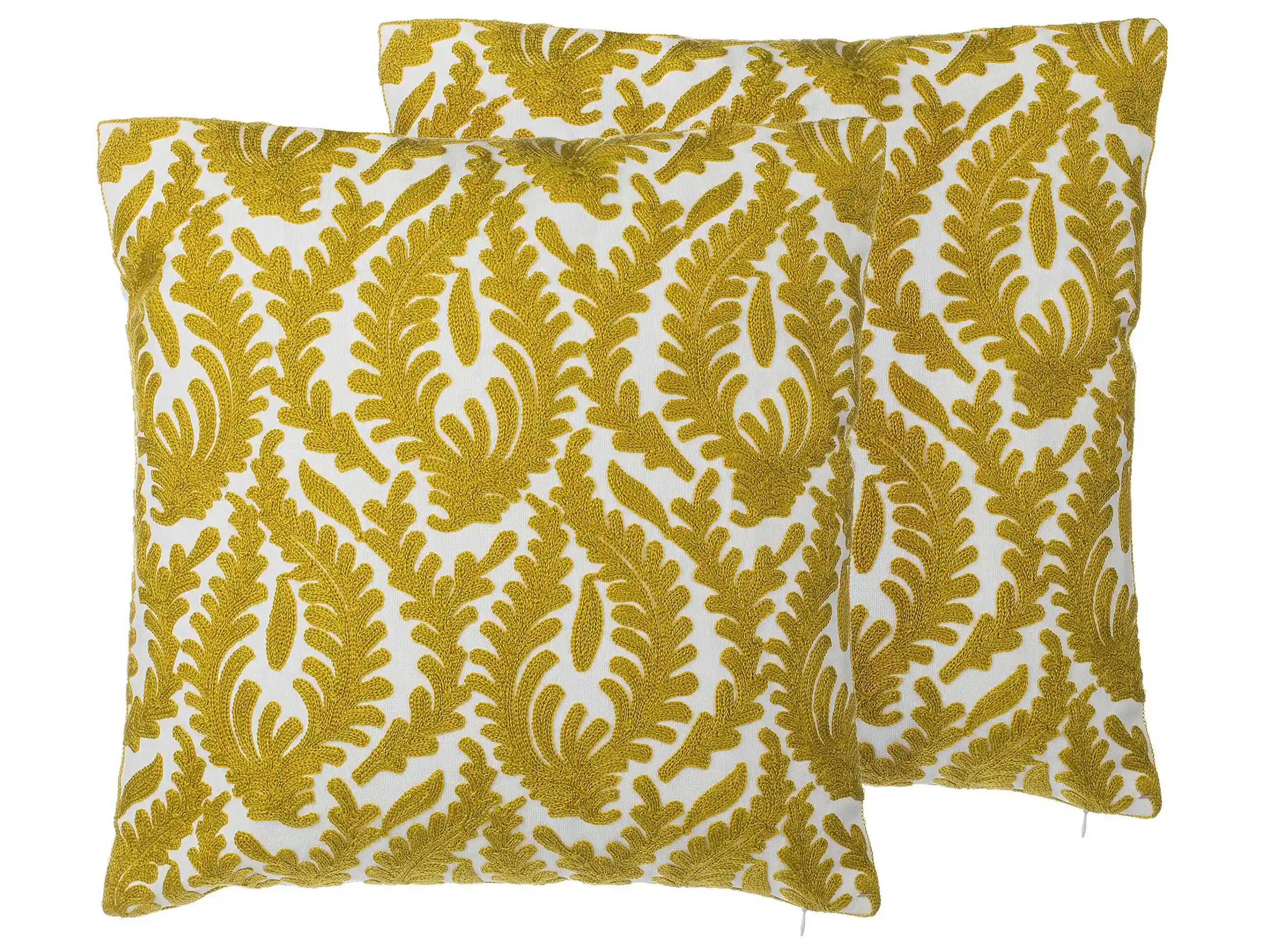 Conjunto de 2 cojines decorativos PRIMULA Algodón 45 x 45 cm Mostaza Ikat