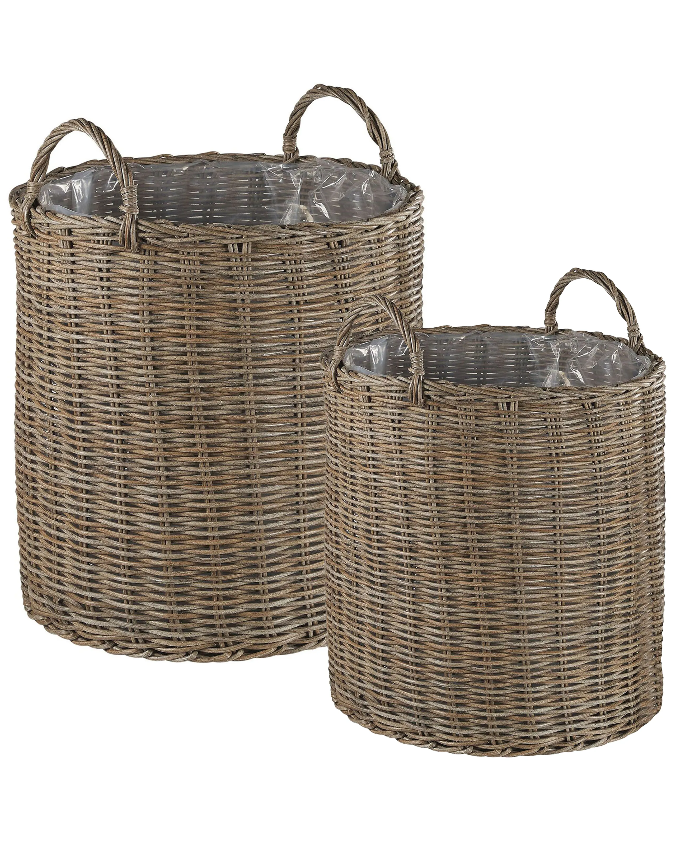 Conjunto de 2 macetas de mimbre BITOLA Ratán sintético 40/48 cm Marrón
