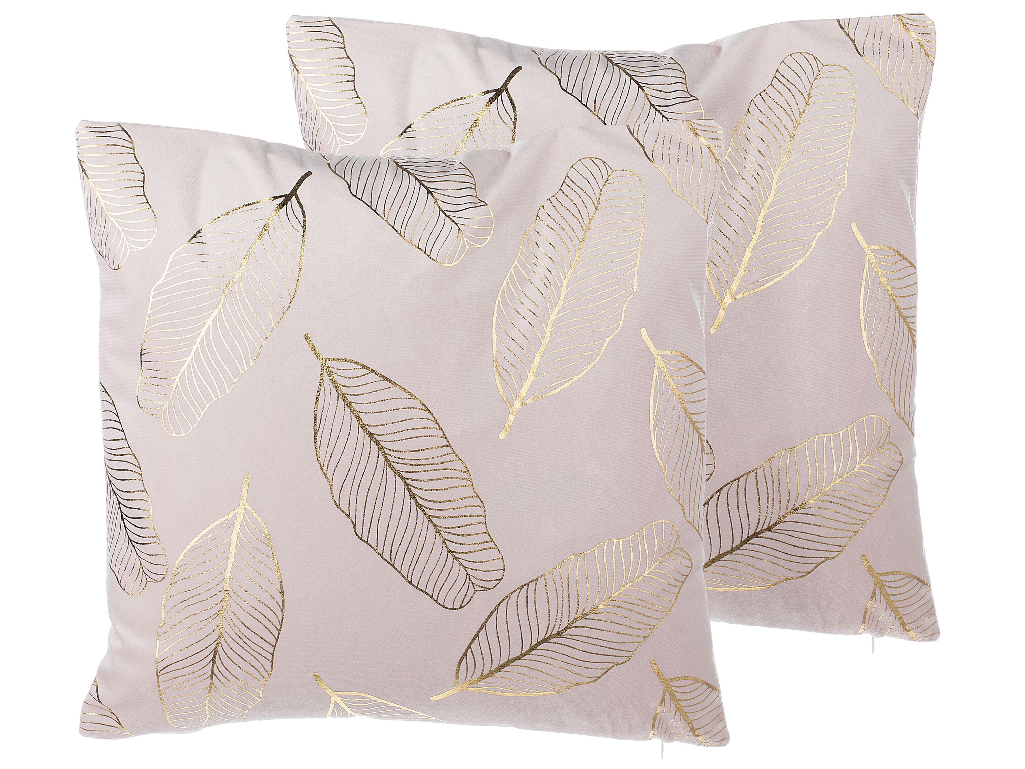 Conjunto de 2 cojines decorativos FREESIA Terciopelo 45 x 45 cm Rosa Patrón de plantas