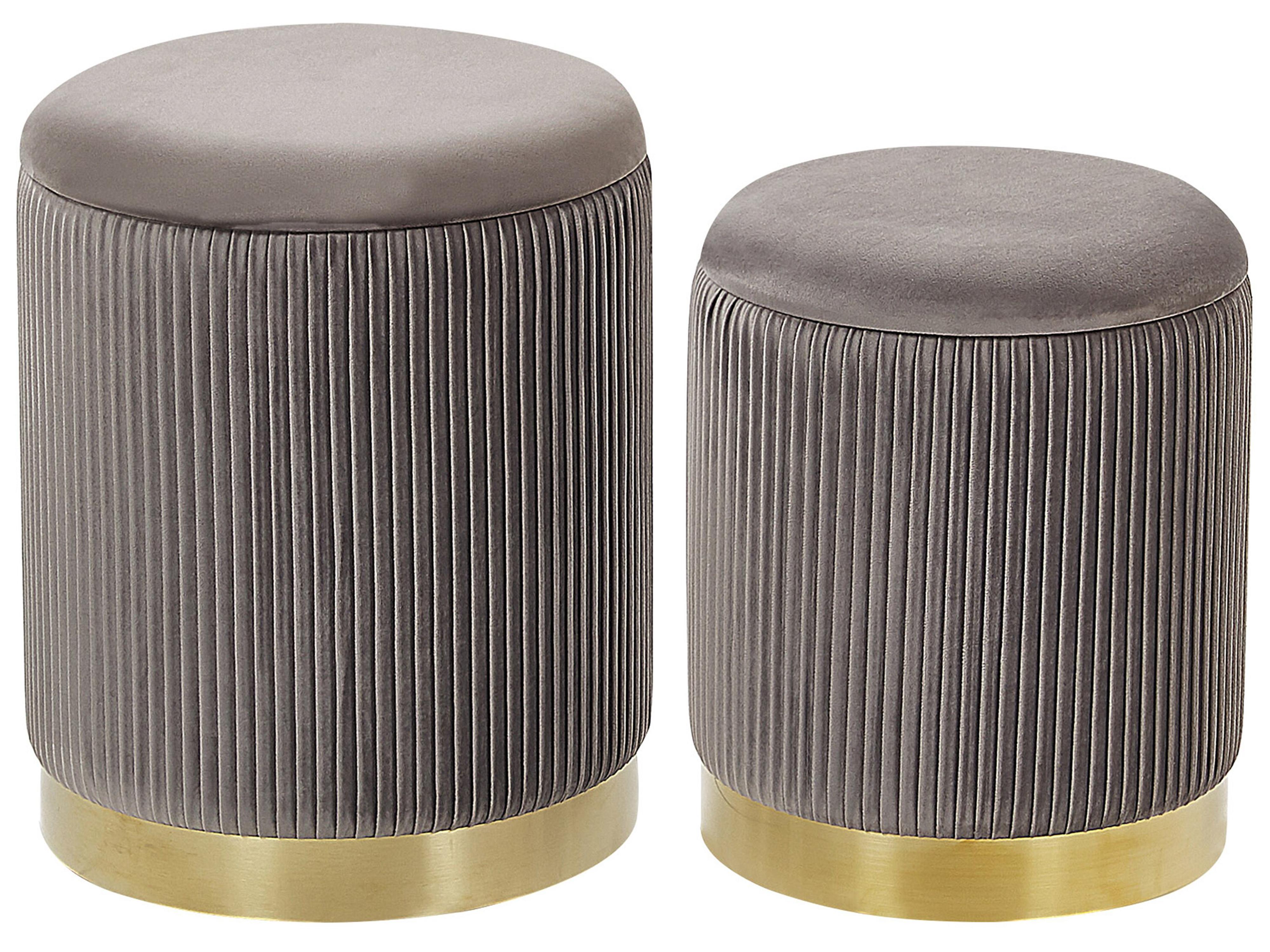 Conjunto de 2 pufs con almacenaje MIRAMAR Terciopelo Gris