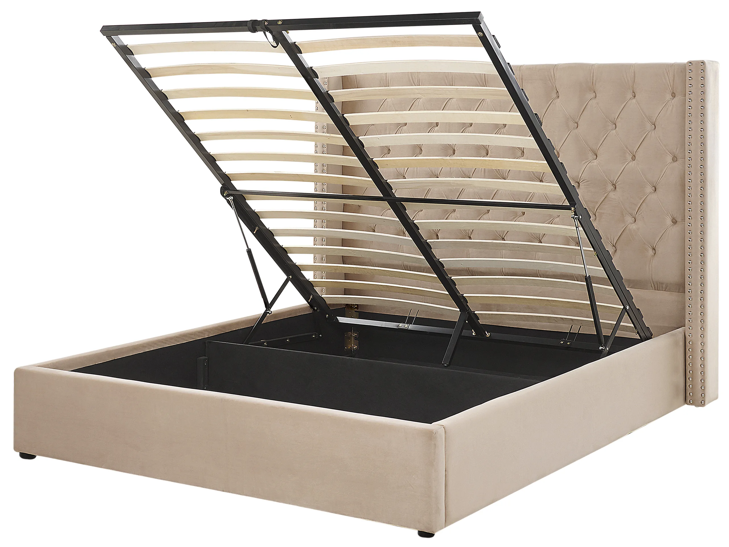 Cama con almacenaje Terciopelo LUBBON 160 x 200 cm Beige