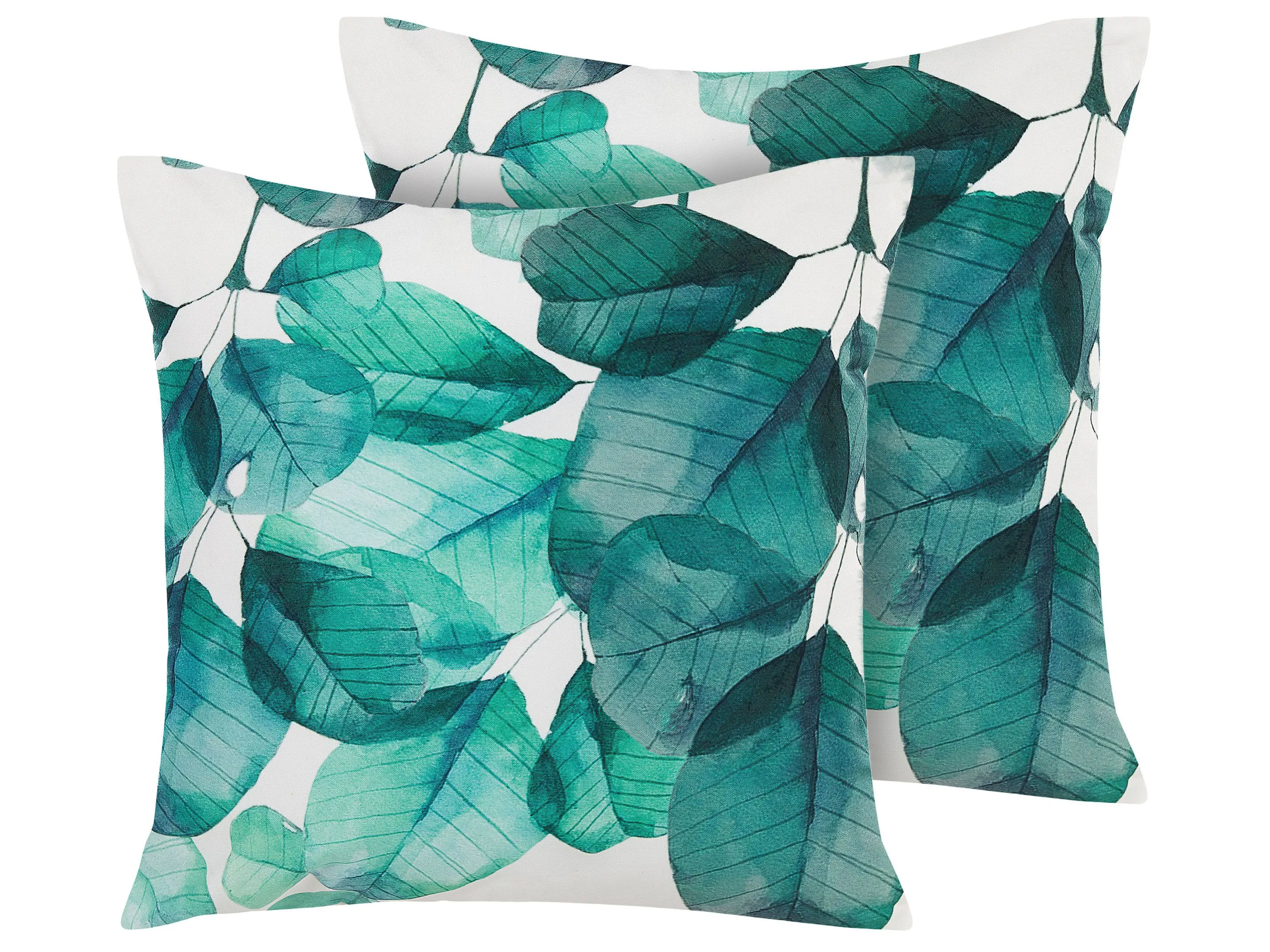 Conjunto de 2 cojines de exterior TREBBO Patrón de plantas 45 x 45 cm Verde azulado