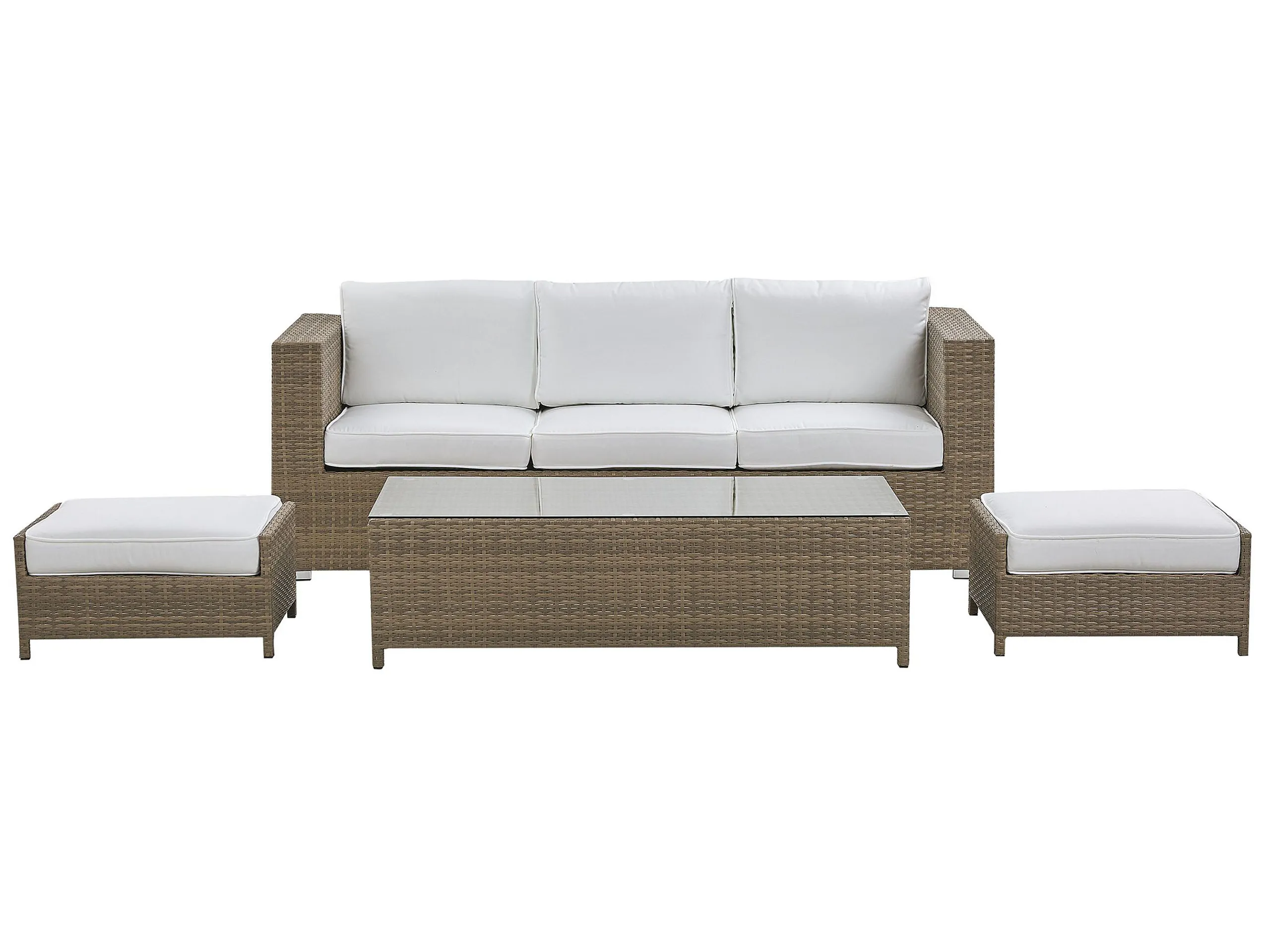 Garden Lounge Set with Table and Ottoman 5 Seater BELLUNO PE Rattan White