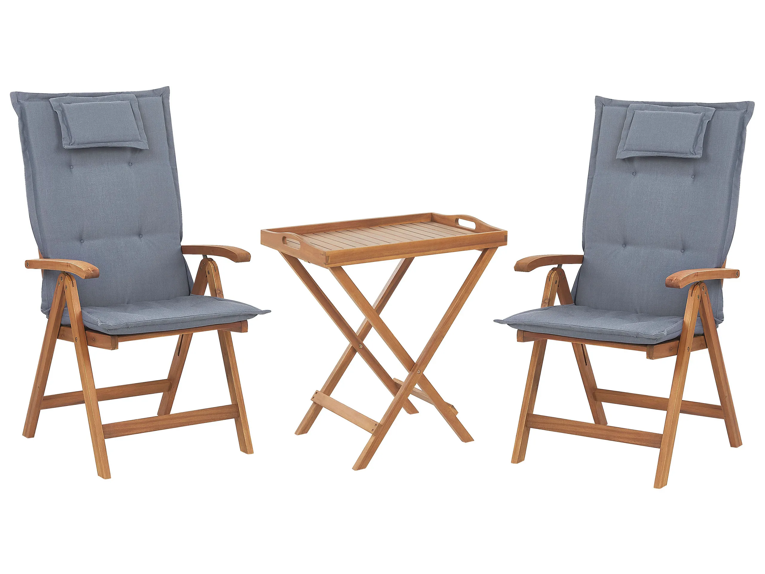 Bistro Set with Cushions Folding JAVA Acacia Wood Blue