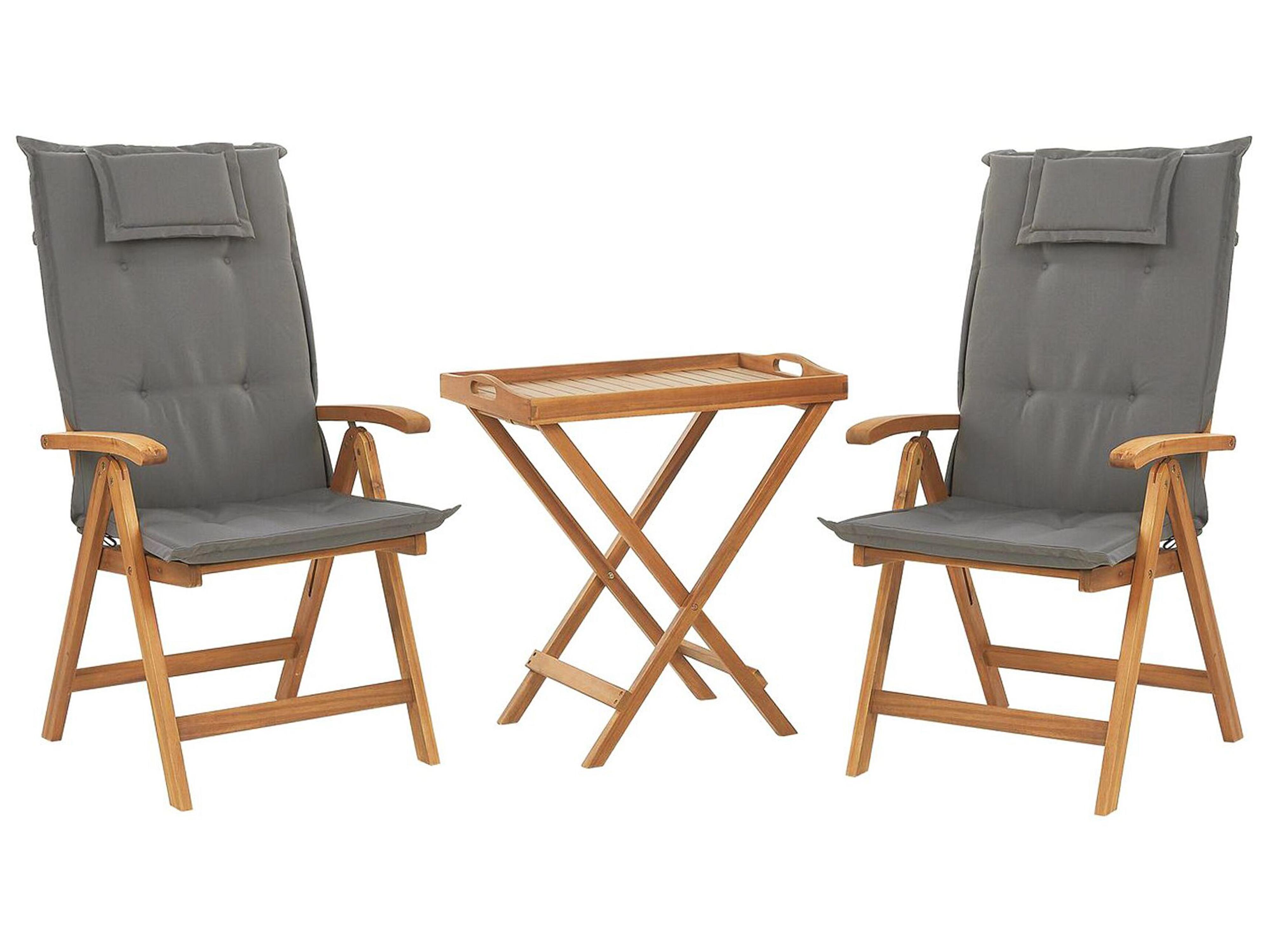 Bistro Set with Cushions Folding JAVA Acacia Wood Graphite Grey