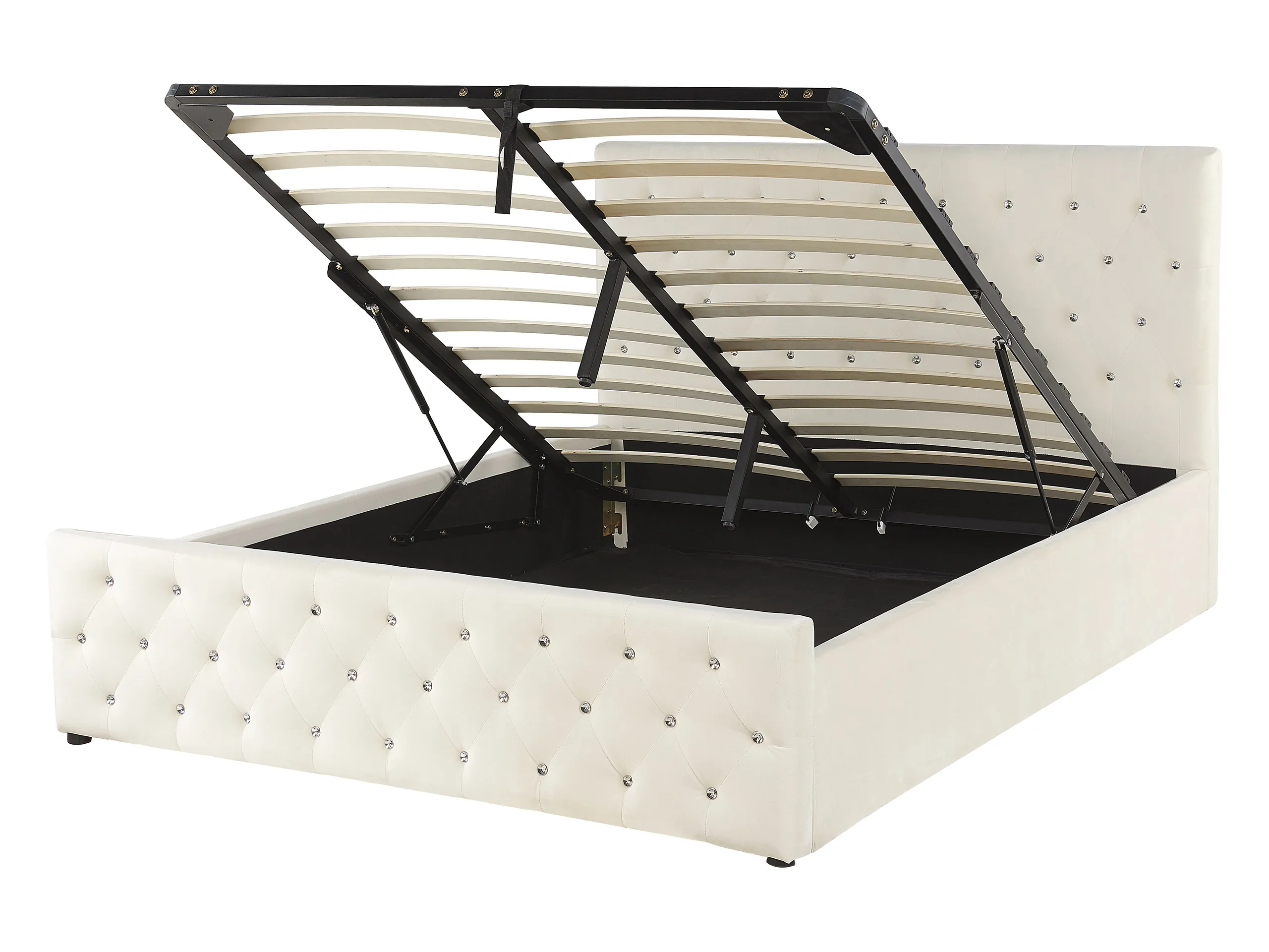 Cama con almacenaje Terciopelo AMIENS 140 x 200 cm Beige claro