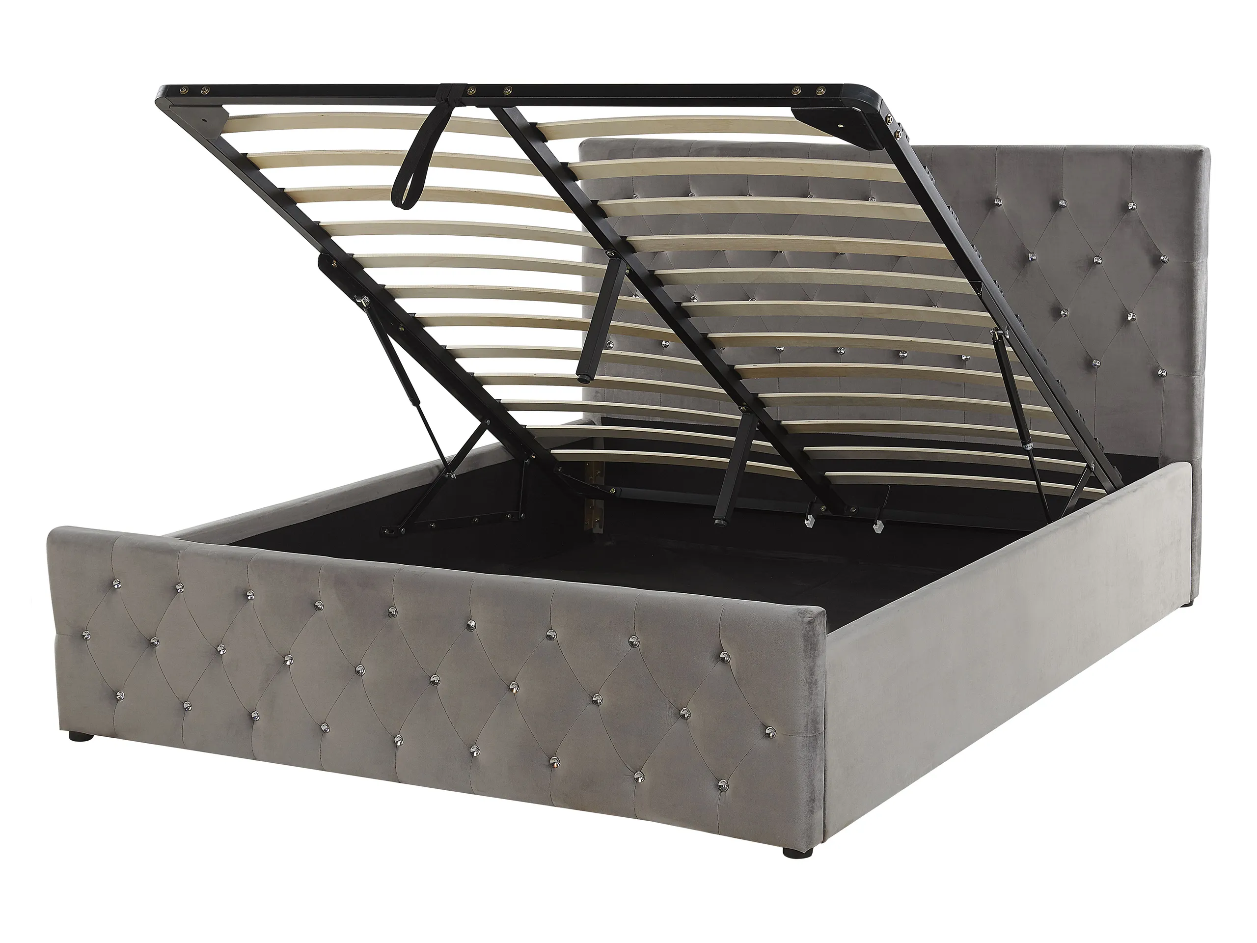 Cama con almacenaje Terciopelo AMIENS 140 x 200 cm Gris