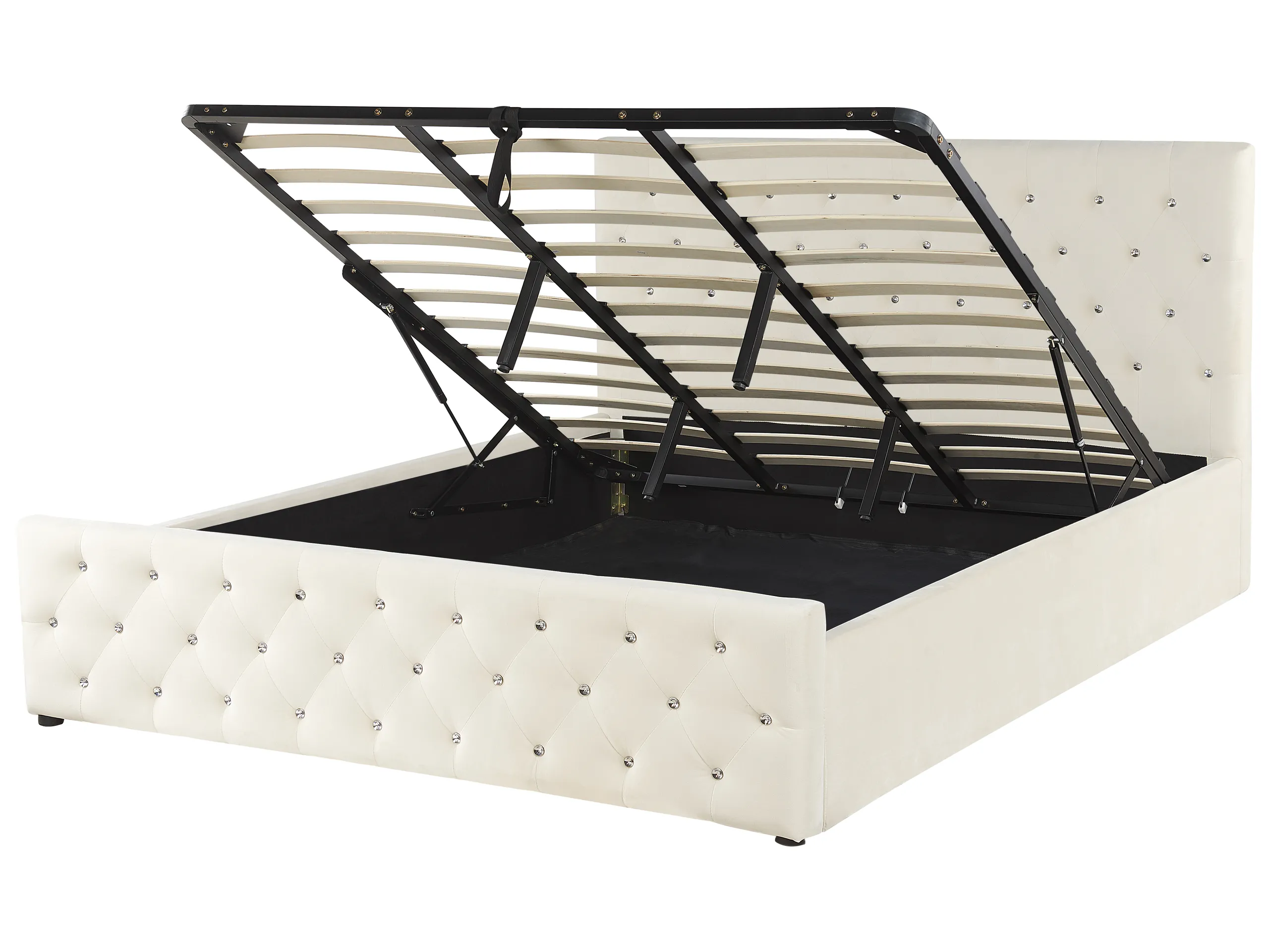 Cama con almacenaje Terciopelo AMIENS 180 x 200 cm Beige claro