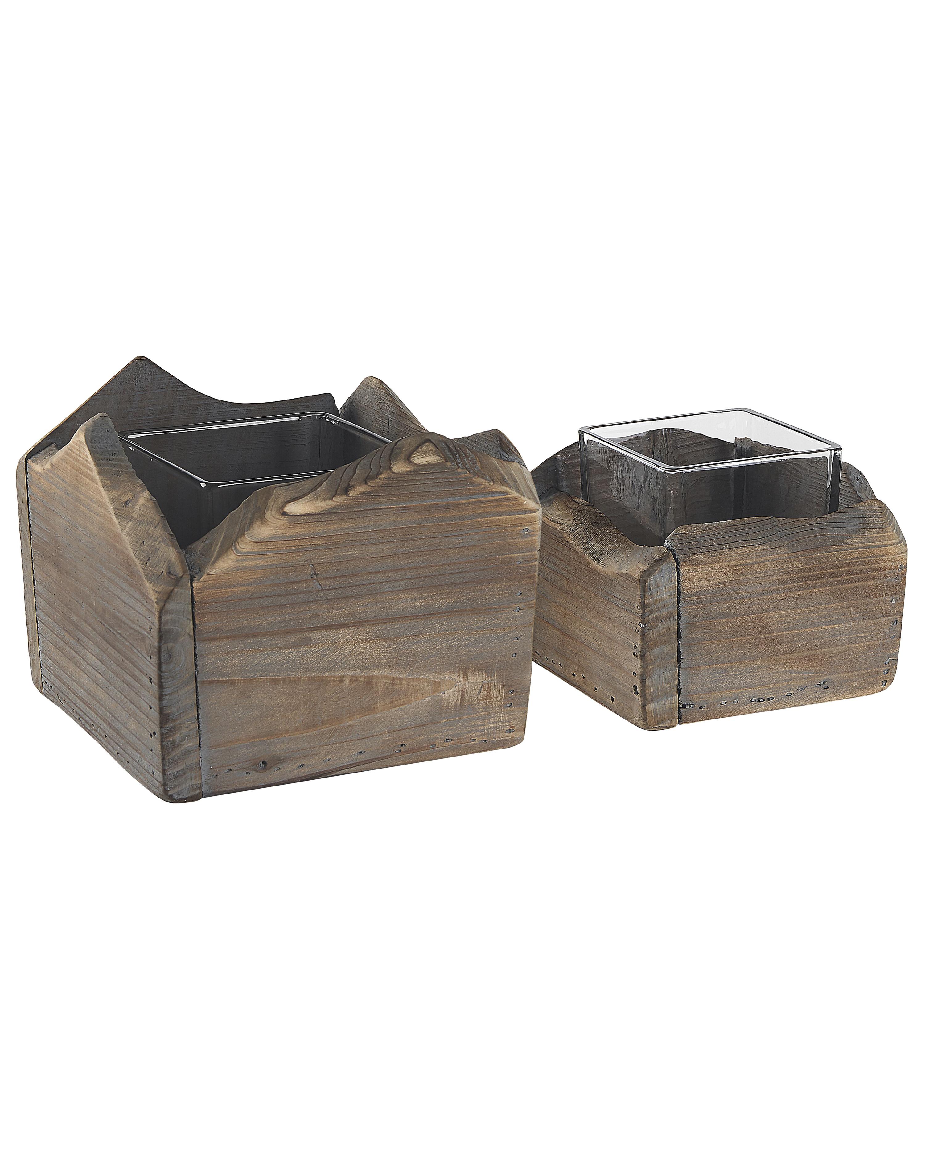 Conjunto de 2 candeleros PLATEROS Madera de abeto 15/12 cm Marrón oscuro