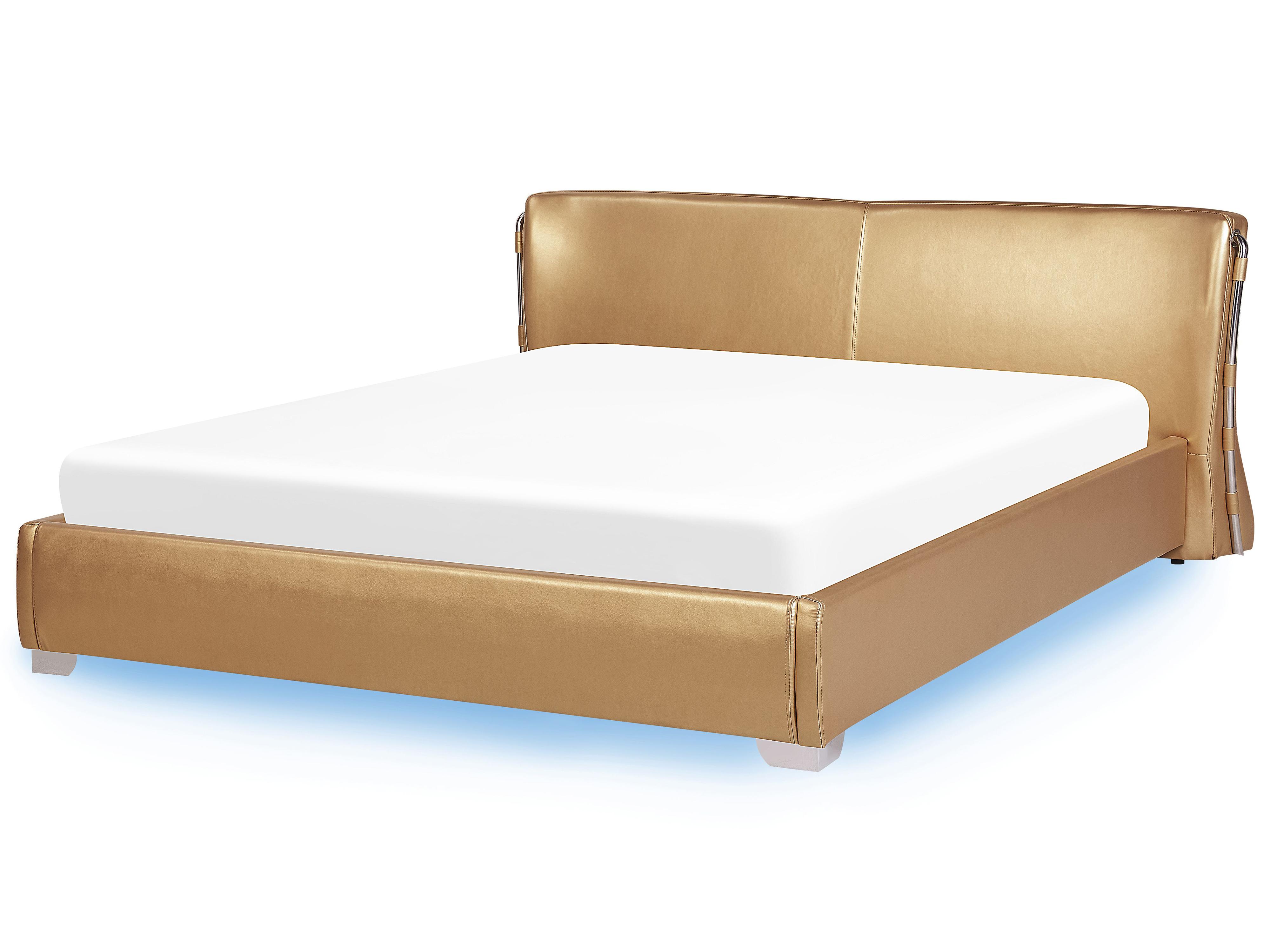 Cama LED Piel PARIS 180 x 200 cm LED Dorado