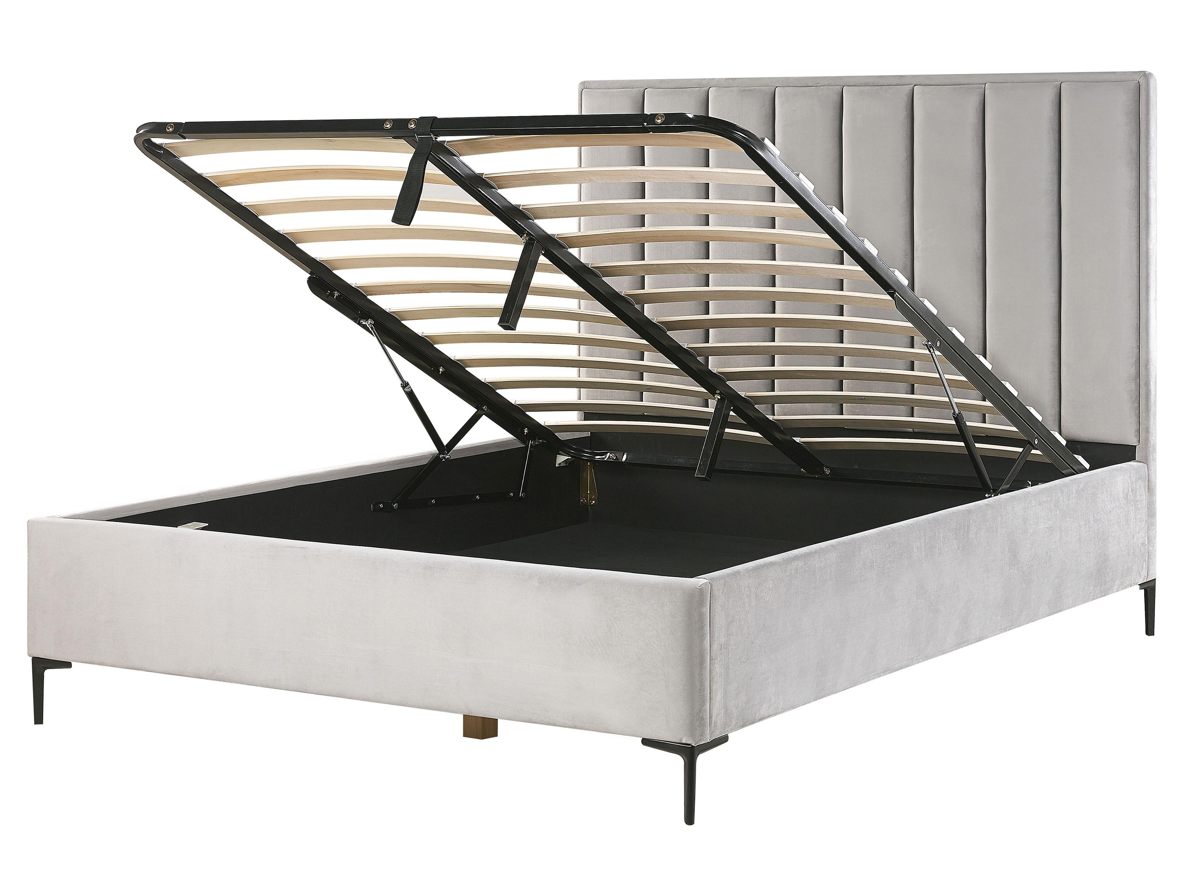 Cama con almacenaje Terciopelo SEZANNE 160 x 200 cm Gris claro