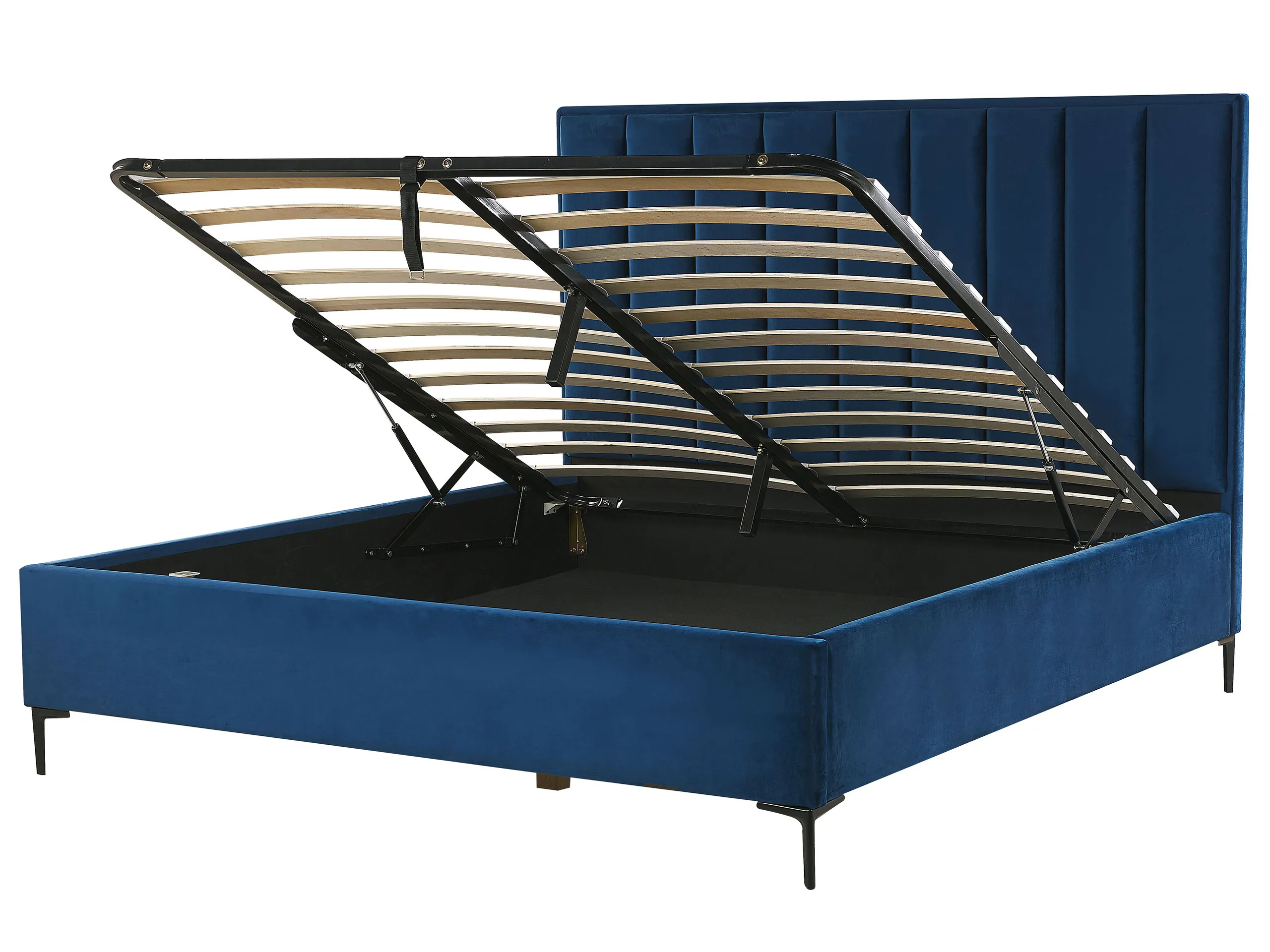 Cama con almacenaje Terciopelo SEZANNE 180 x 200 cm Azul marino