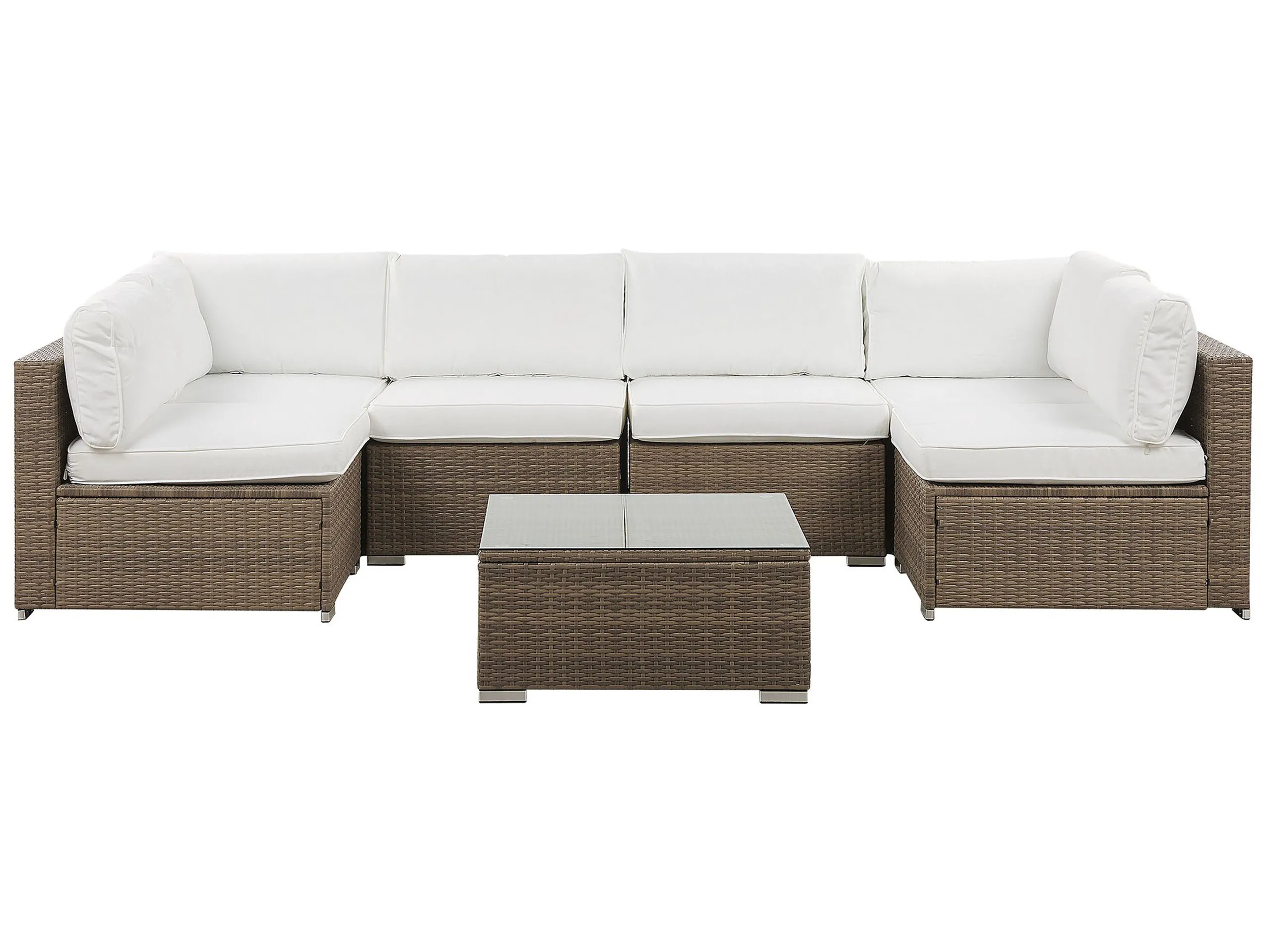 Garden Corner Sofa with Table 6 Seater BELVEDERE PE Rattan White