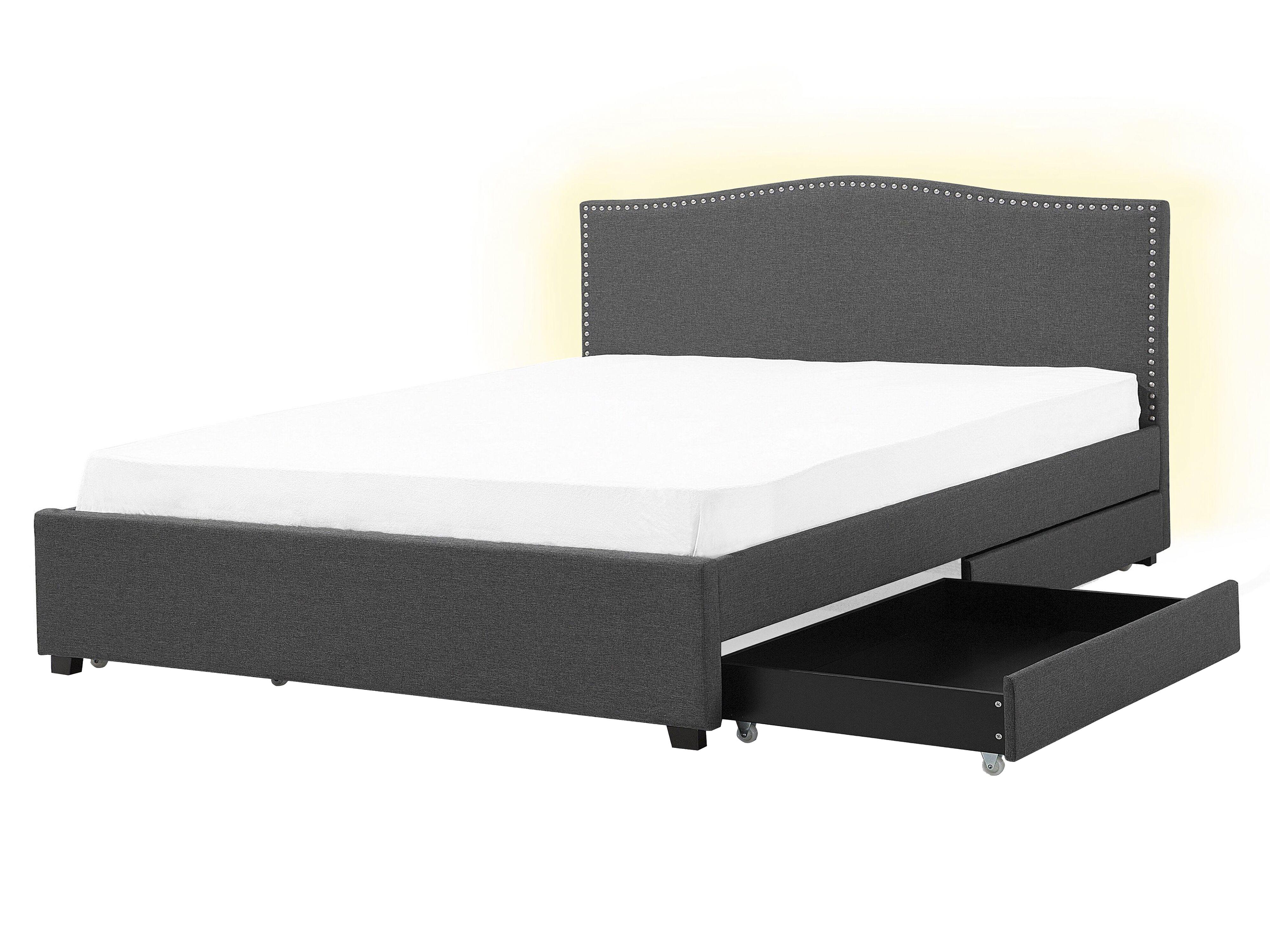 Cama con cajones Tela MONTPELLIER 160 x 200 cm LED Gris oscuro