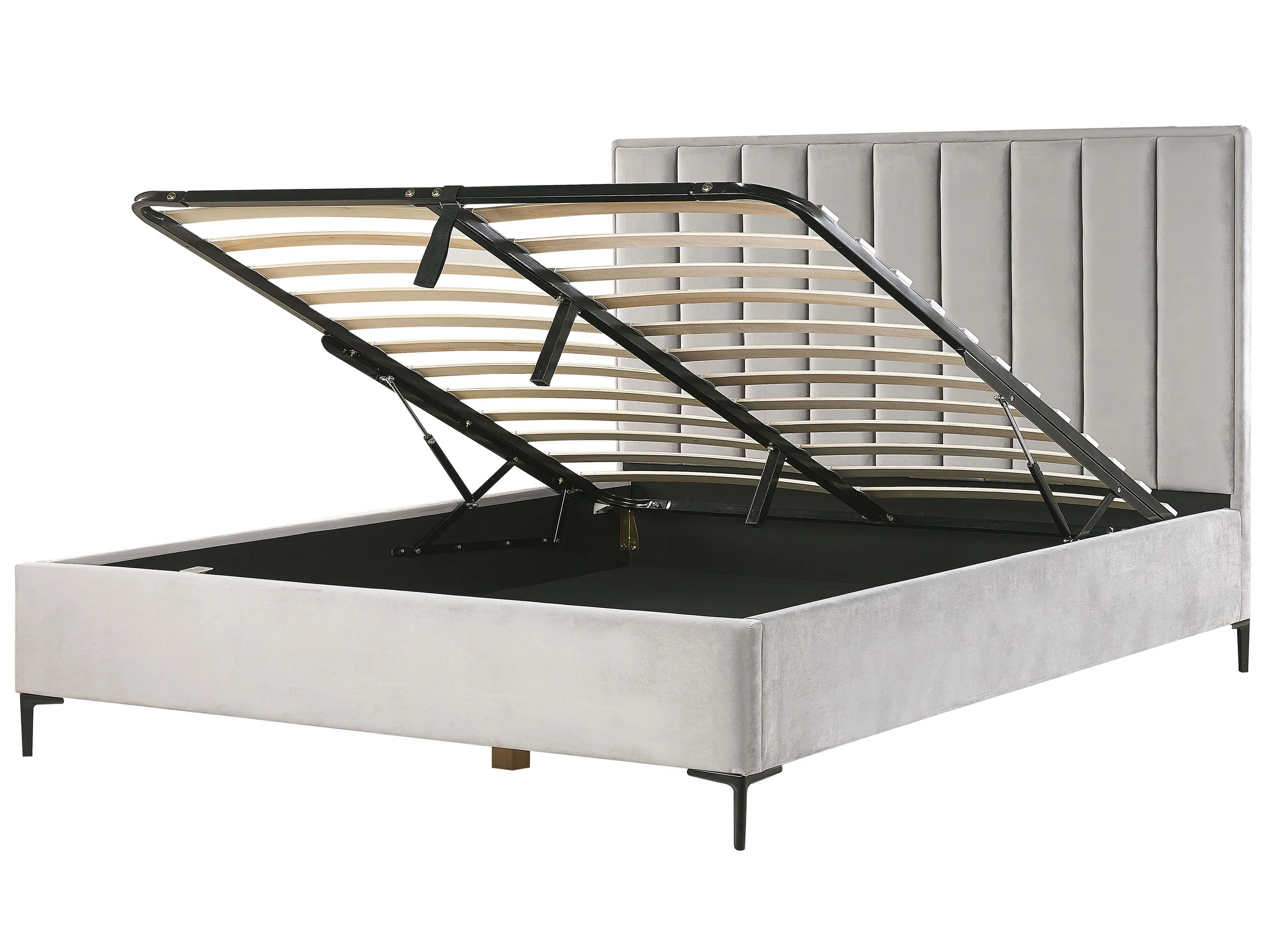 Cama con almacenaje Terciopelo SEZANNE 180 x 200 cm Gris claro