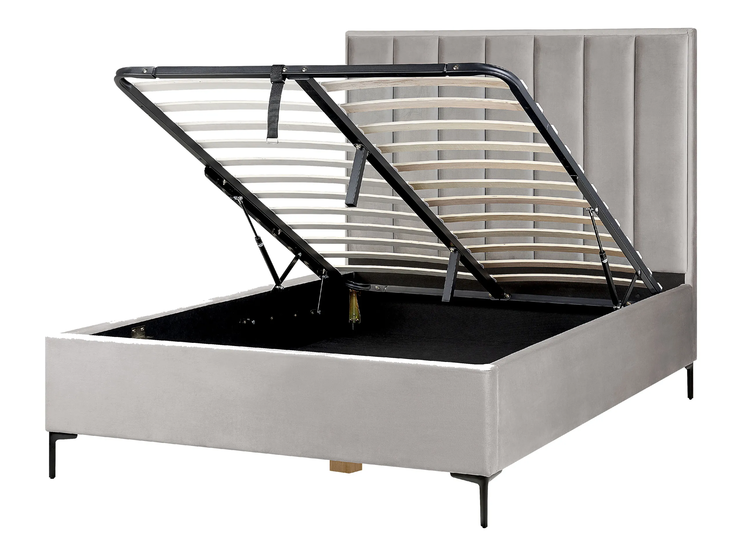 Cama con almacenaje Terciopelo SEZANNE 140 x 200 cm Gris claro