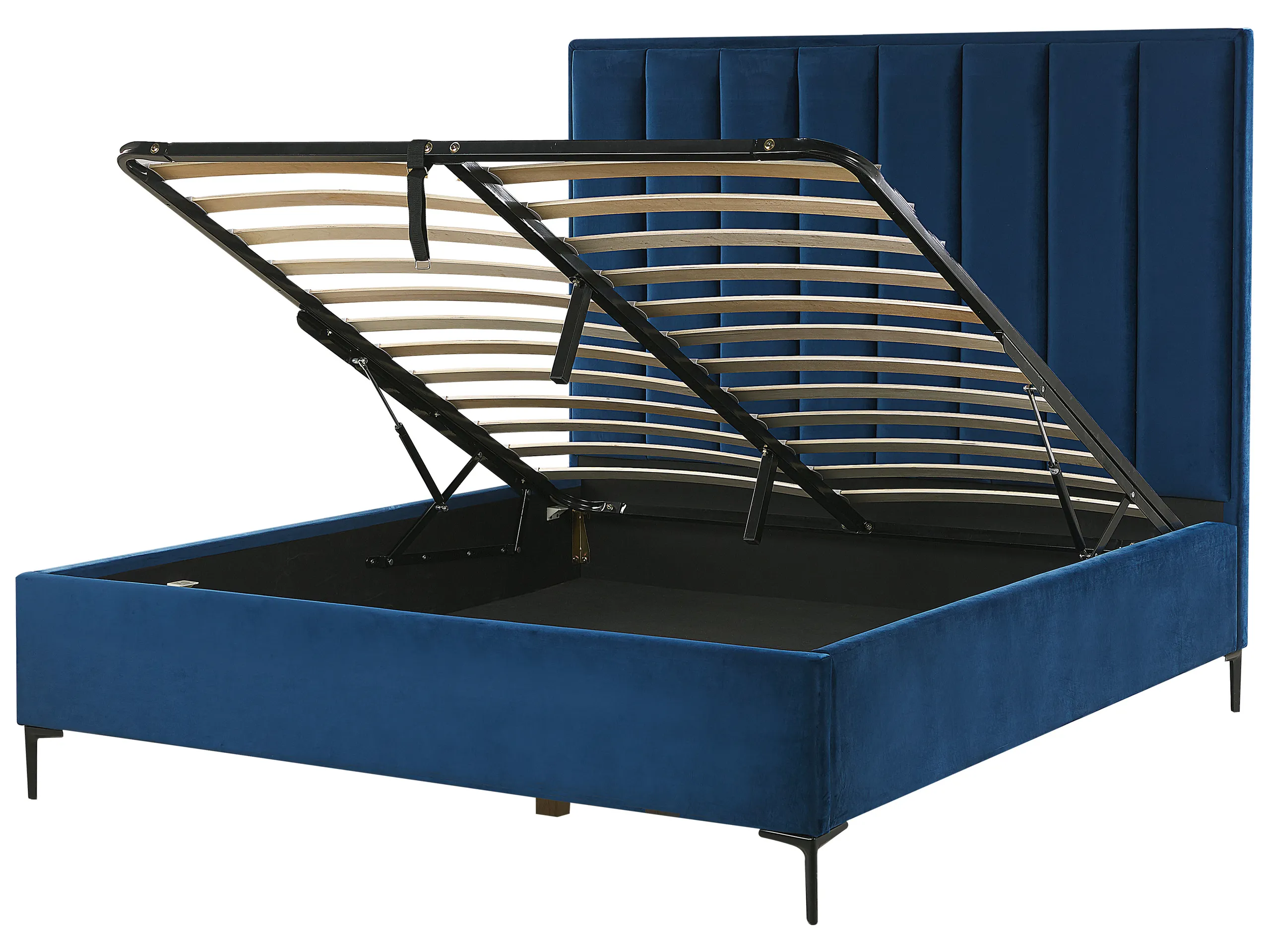 Cama con almacenaje Terciopelo SEZANNE 140 x 200 cm Azul marino