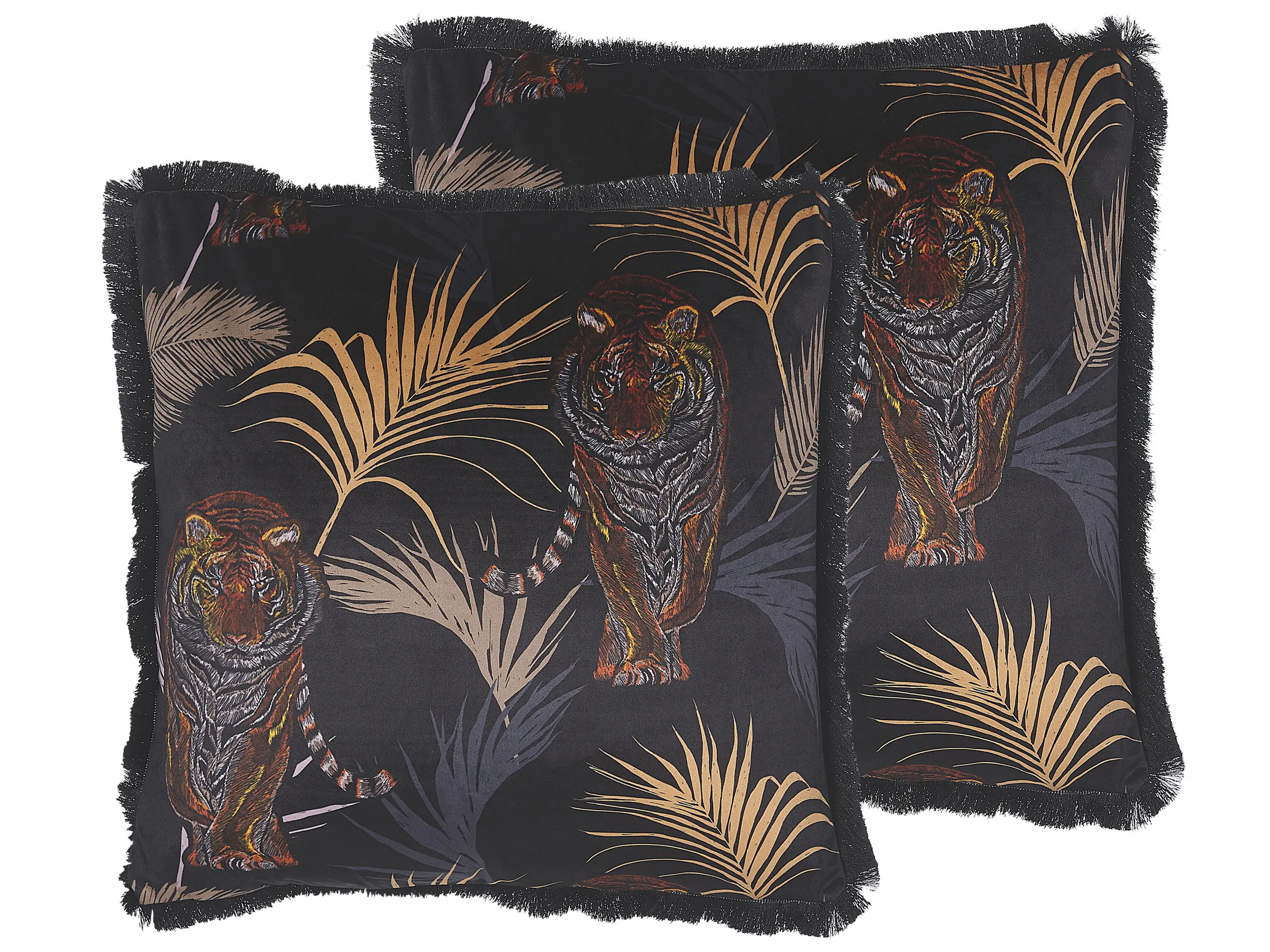 Conjunto de 2 cojines decorativos RAMTEK Terciopelo 45 x 45 cm Negro Patrón animal