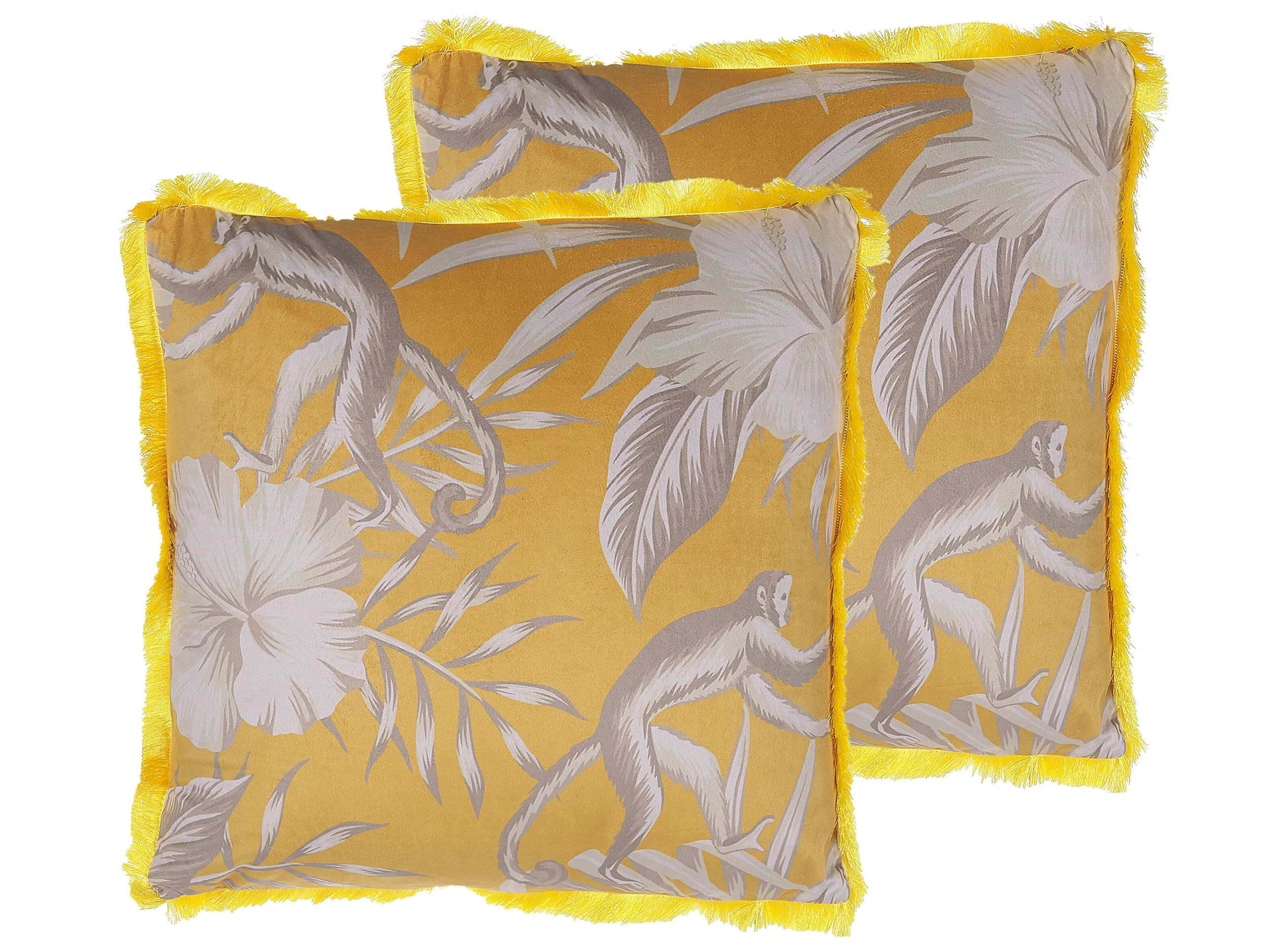 Conjunto de 2 cojines decorativos MANJU Terciopelo 45 x 45 cm Amarillo Patrón animal