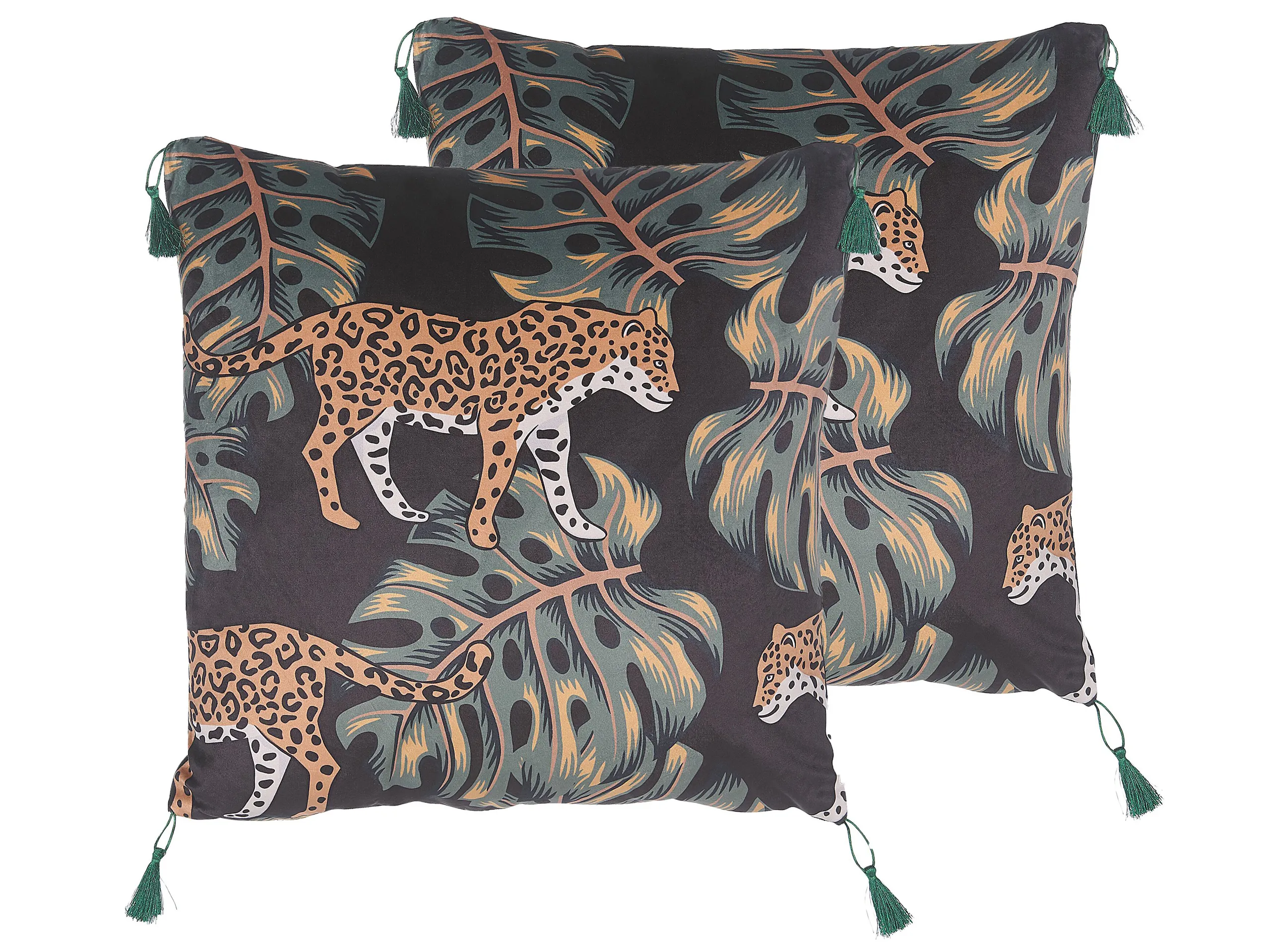 Conjunto de 2 cojines decorativos KUHI Terciopelo 45 x 45 cm Negro Patrón animal
