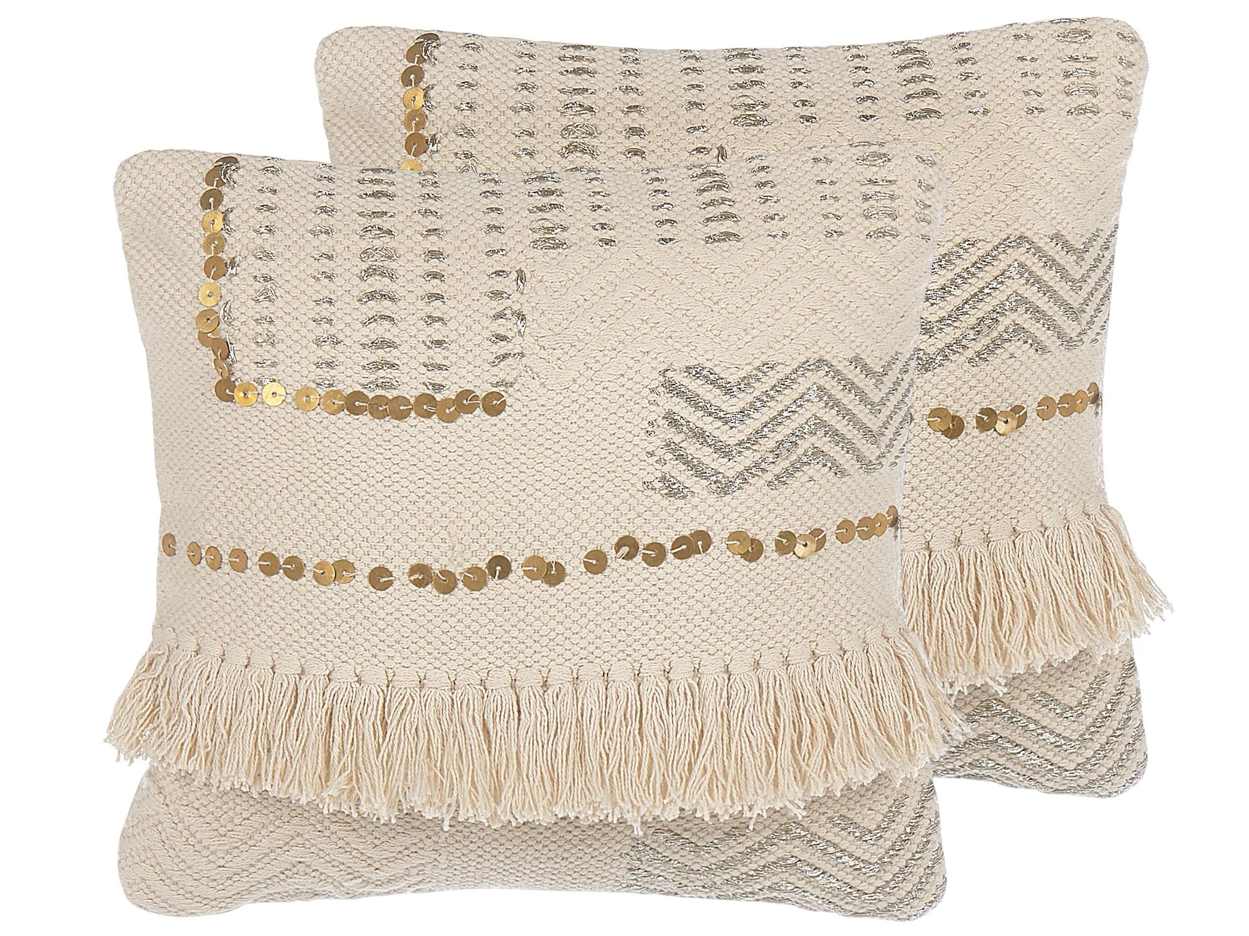 Conjunto de 2 cojines decorativos VAYALI Algodón 45 x 45 cm Beige A rayas