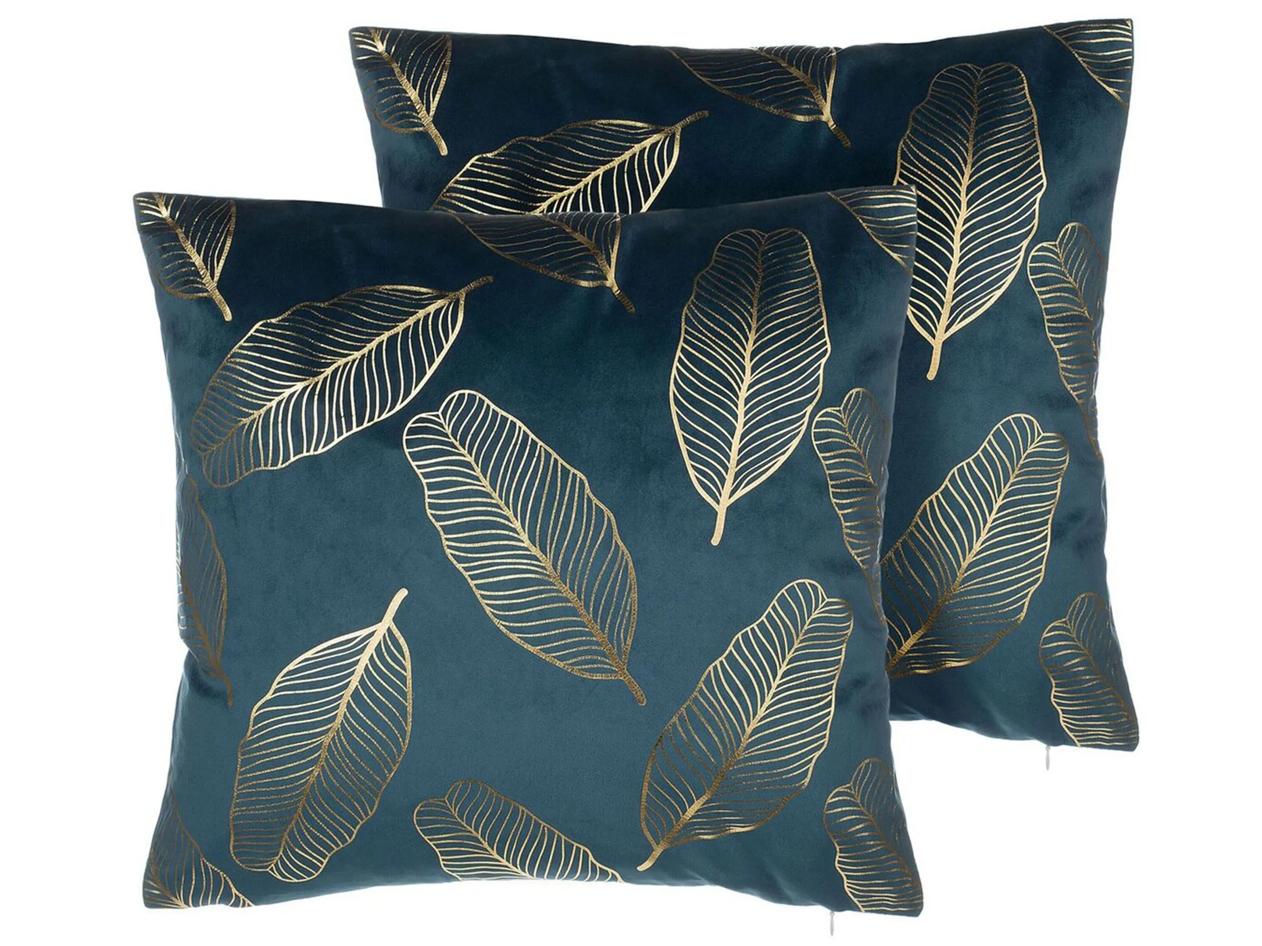 Conjunto de 2 cojines decorativos FREESIA Terciopelo 45 x 45 cm Verde azulado Patrón de plantas