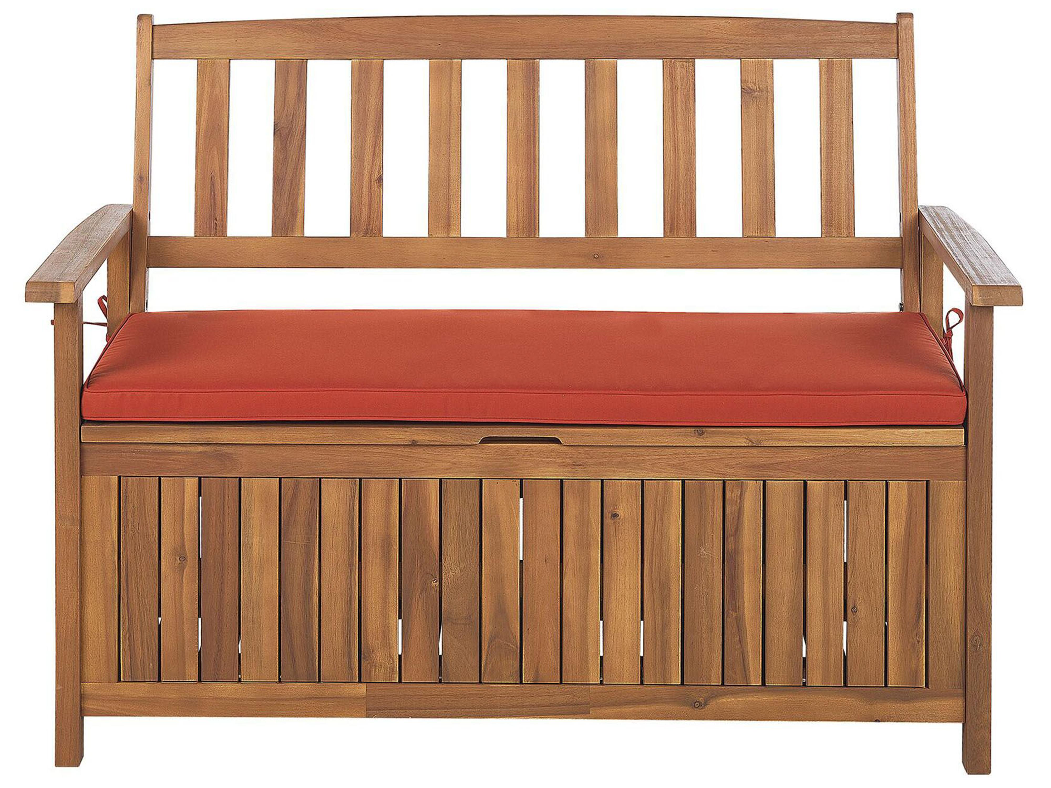 Garden Bench with Cushion SOVANA 120 cm with Storage Acacia Wood Red