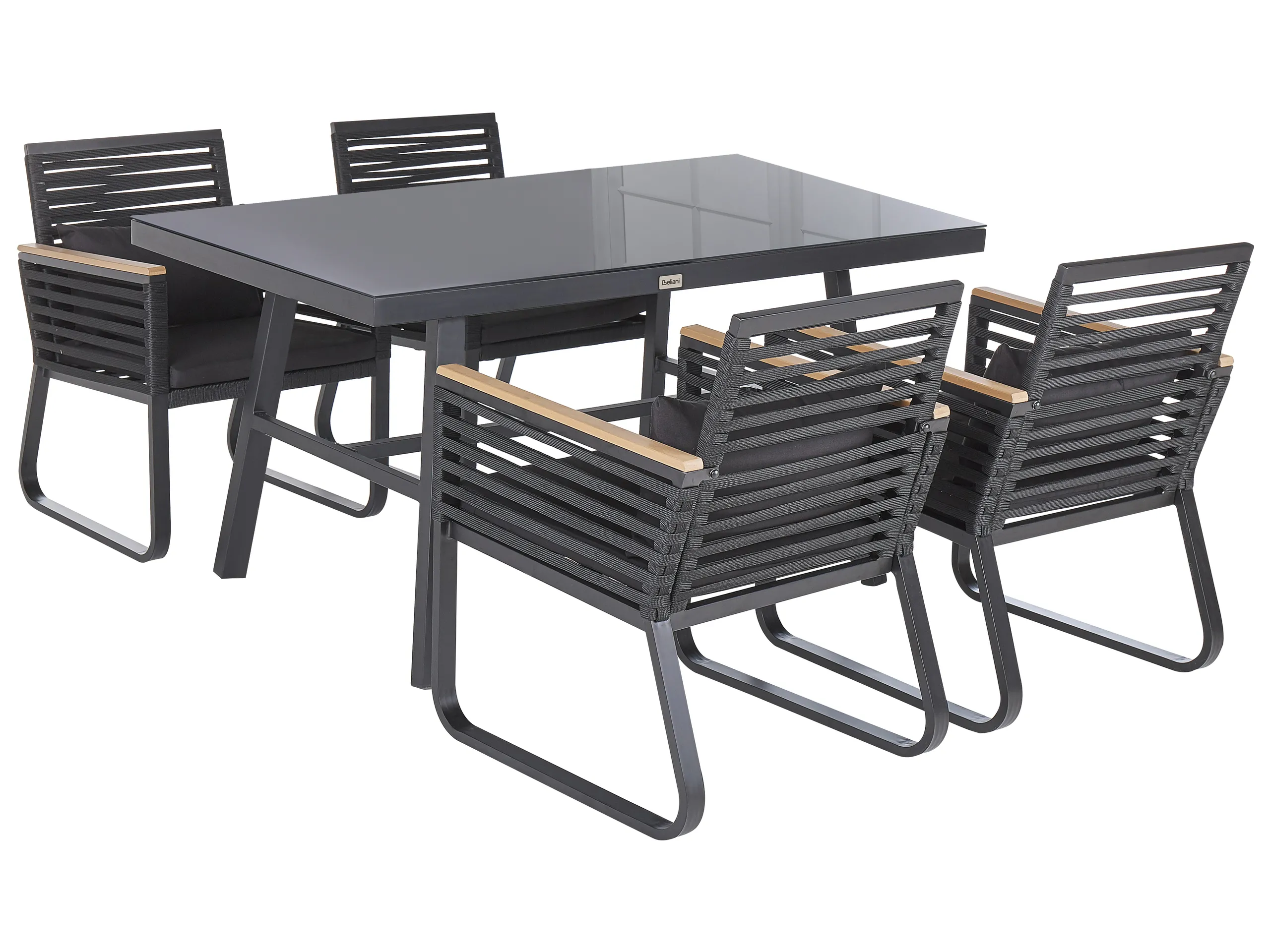 Garden Dining Set 4 Seater CANETTO with Cushions Metal Black