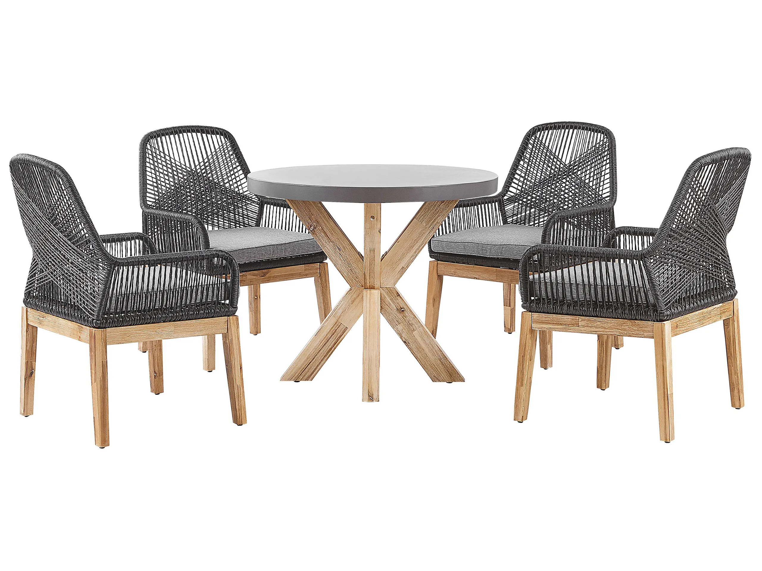 Garden Dining Set 4 Seater OLBIA with Cushions Concrete Black