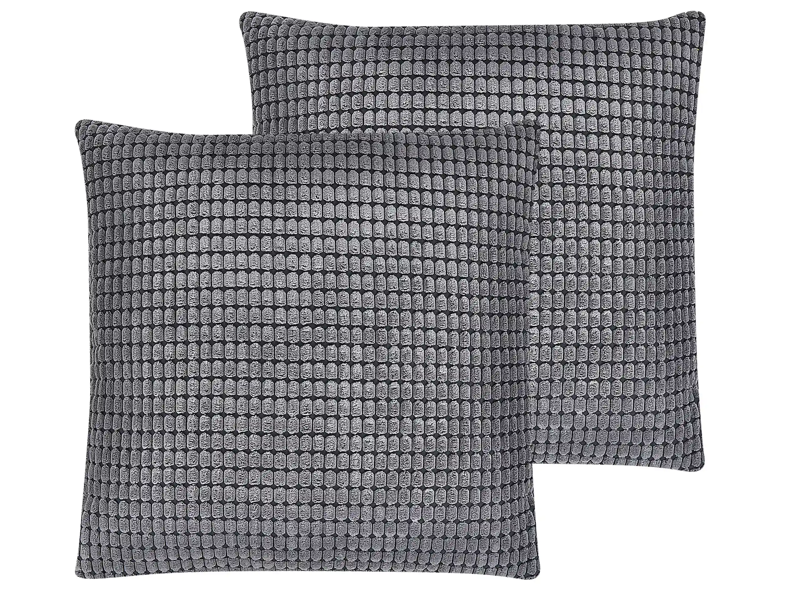 Conjunto de 2 cojines decorativos ASPIDISTRA Terciopelo 45 x 45 cm Gris Patrón geométrico