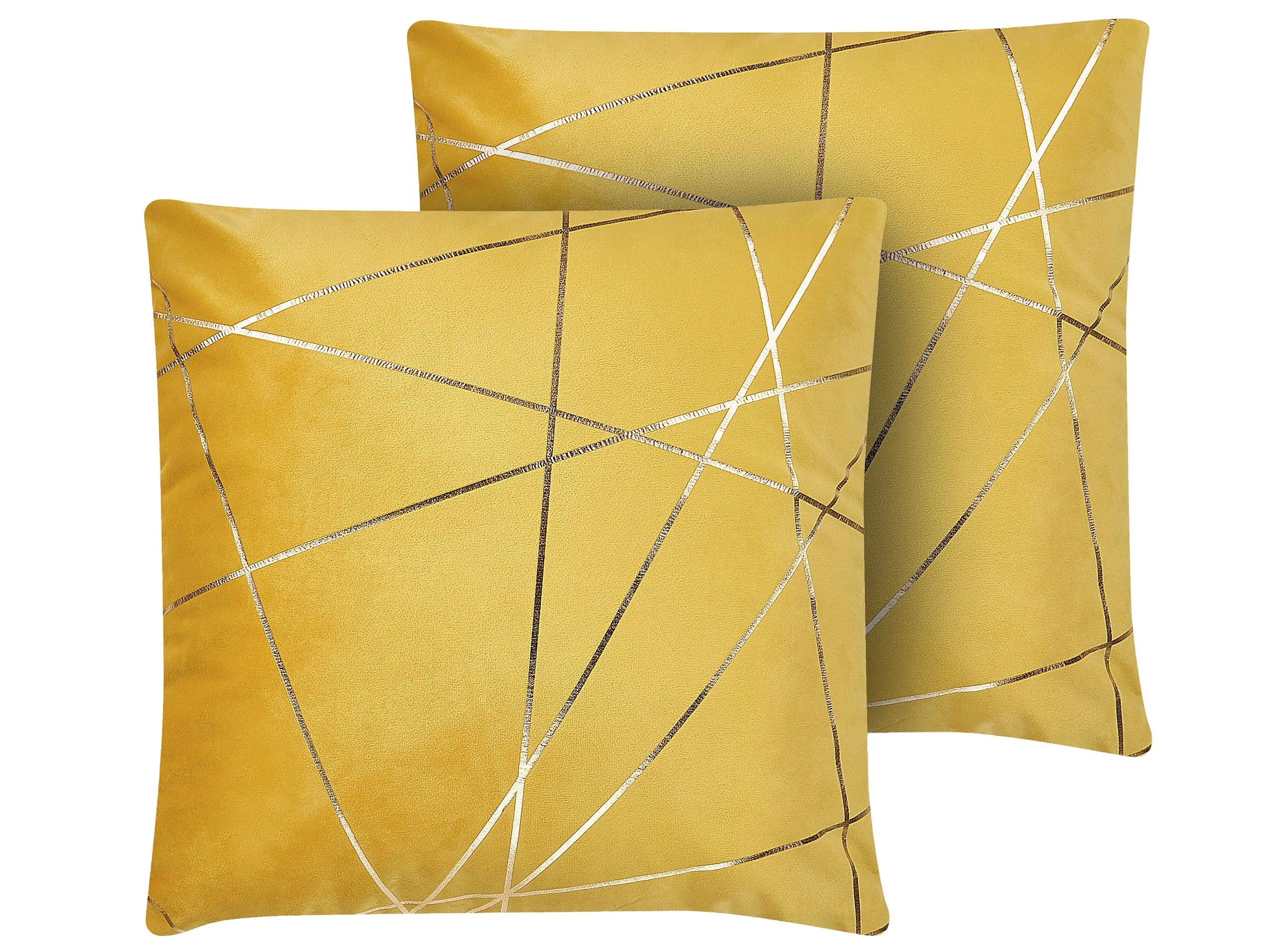 Conjunto de 2 cojines decorativos PINUS Terciopelo 45 x 45 cm Amarillo Patrón geométrico