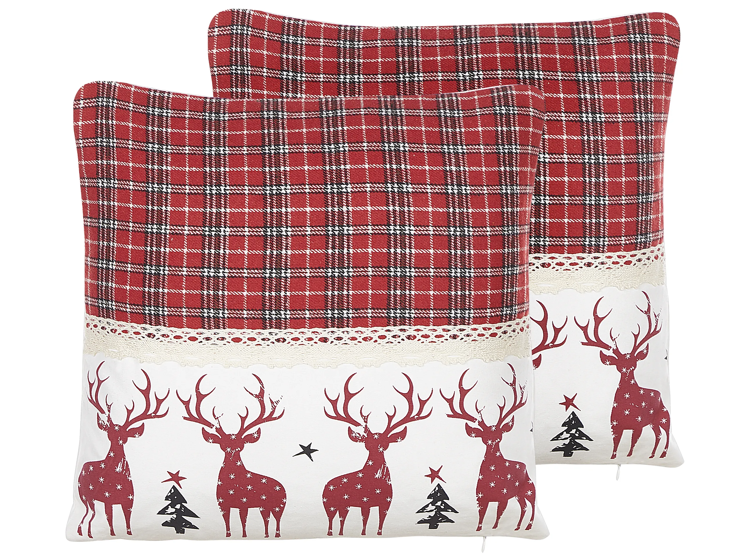 Conjunto de 2 cojines decorativos ROBBIE 45 x 45 cm Rojo Patrón navideño