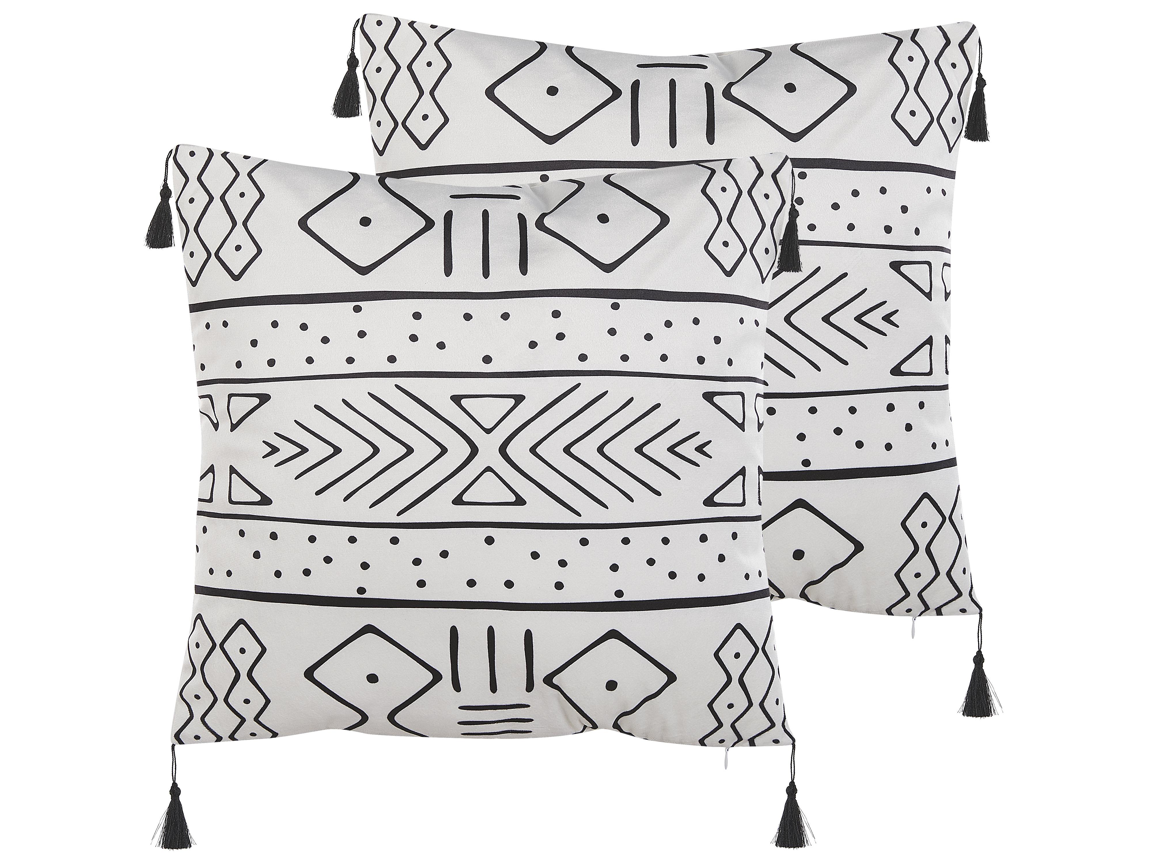 Conjunto de 2 cojines decorativos SCHEFFLERA Terciopelo 45 x 45 cm Blanco Patrón geométrico