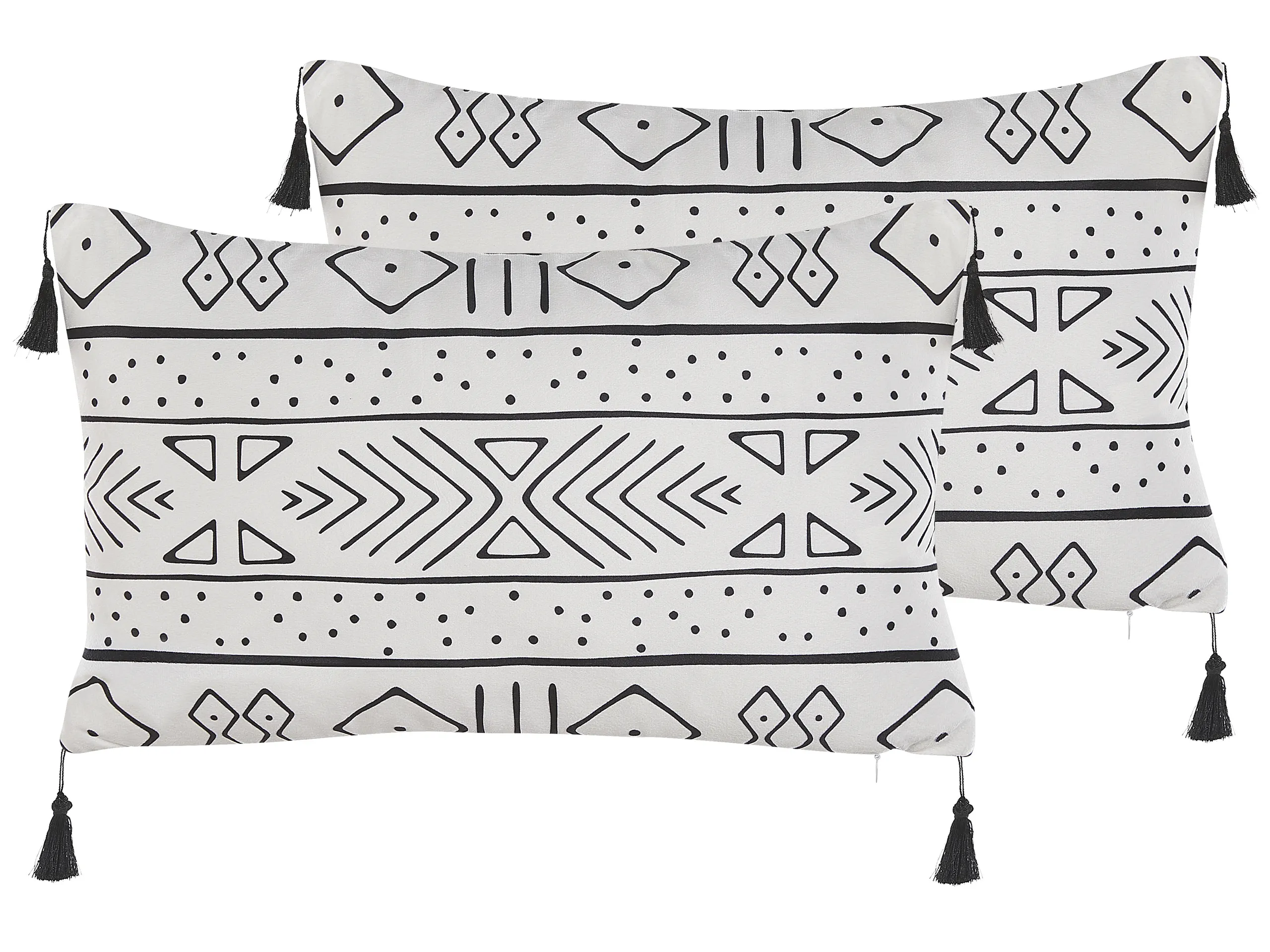 Conjunto de 2 cojines decorativos SCHEFFLERA Terciopelo 30 x 50 cm Blanco Patrón geométrico