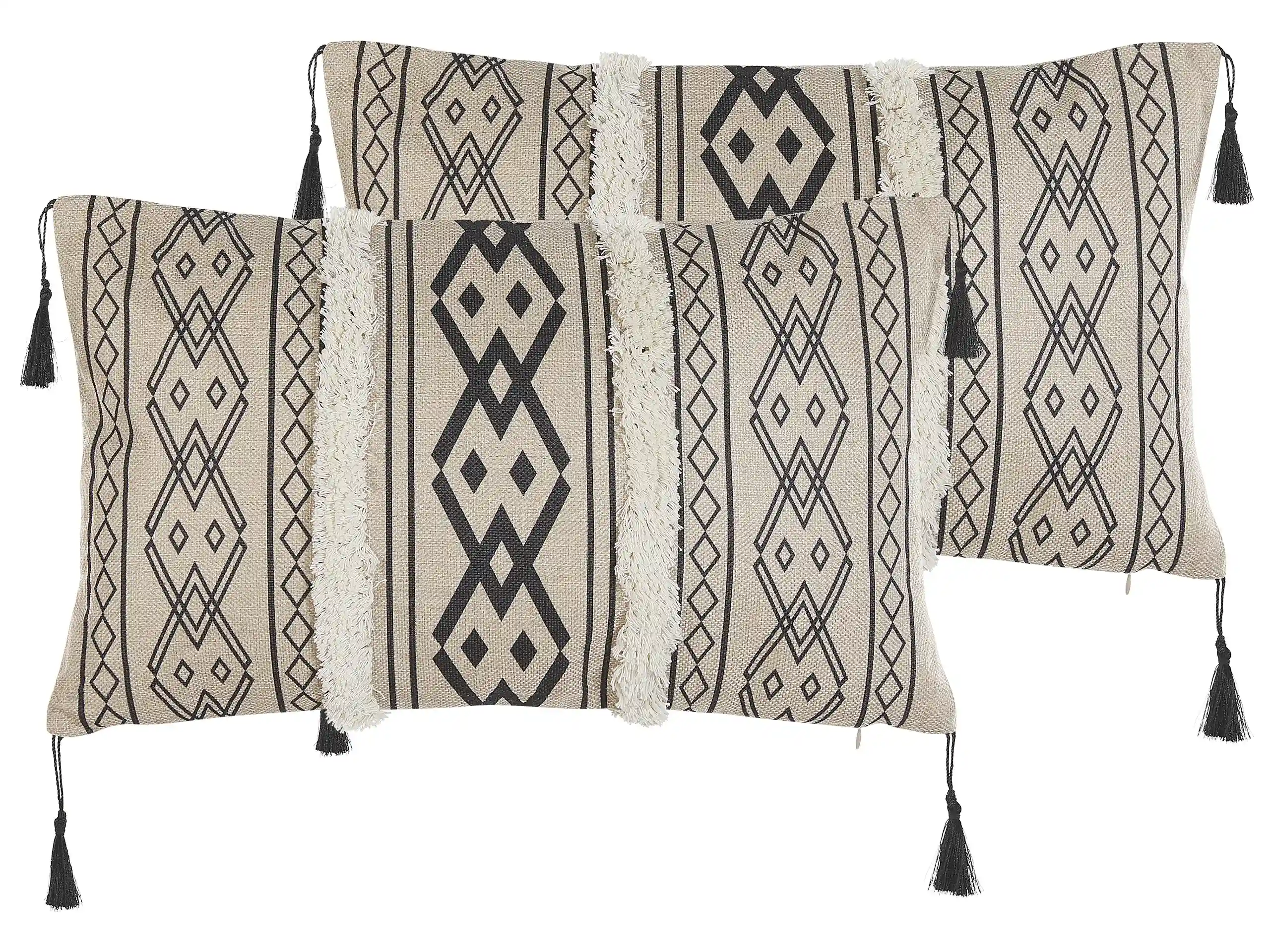 Conjunto de 2 cojines decorativos PULMONARIA 30 x 50 cm Beige Patrón geométrico