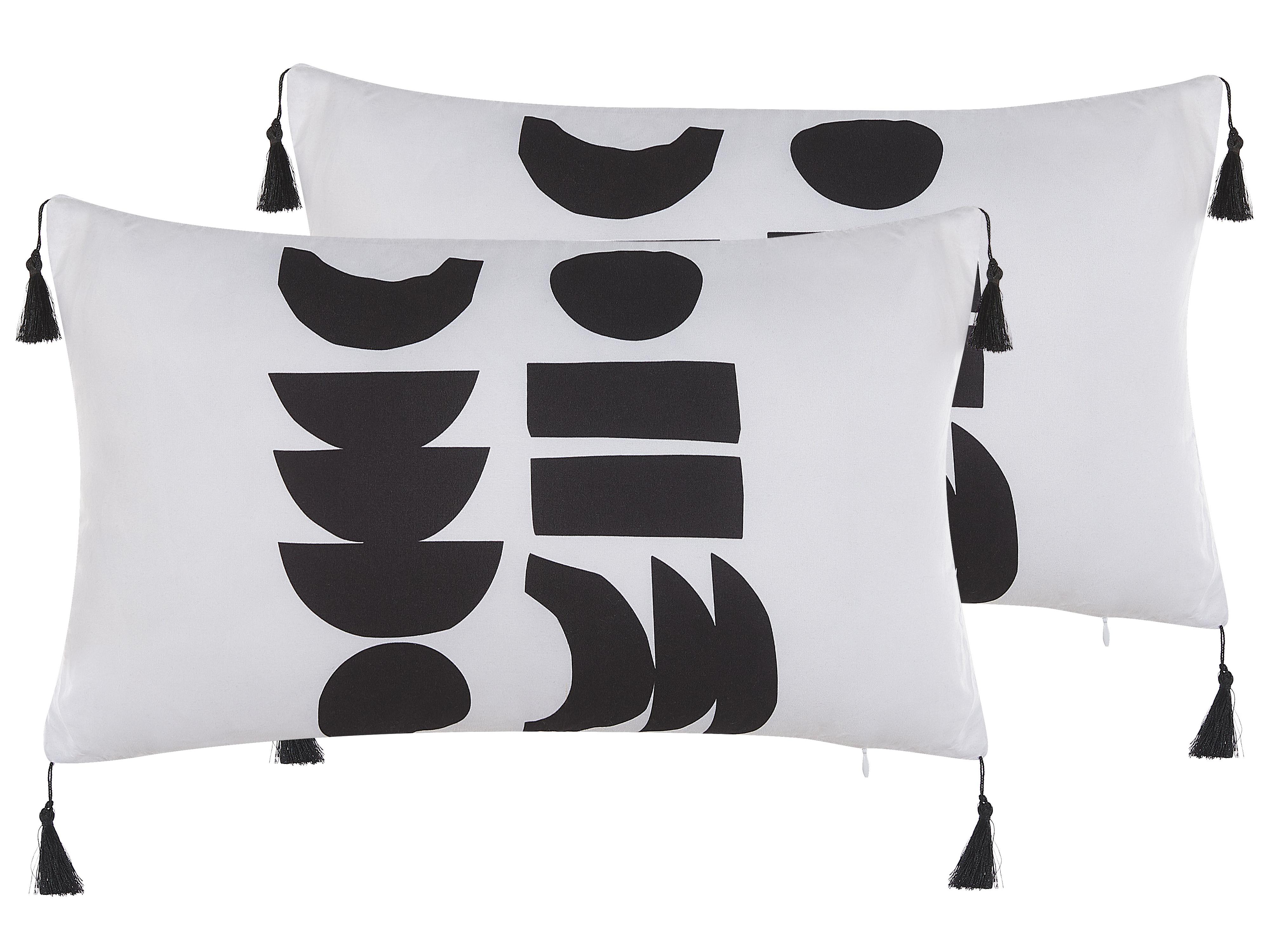 Conjunto de 2 cojines decorativos LIRIOPE 30 x 50 cm Negro/Blanco Patrón geométrico