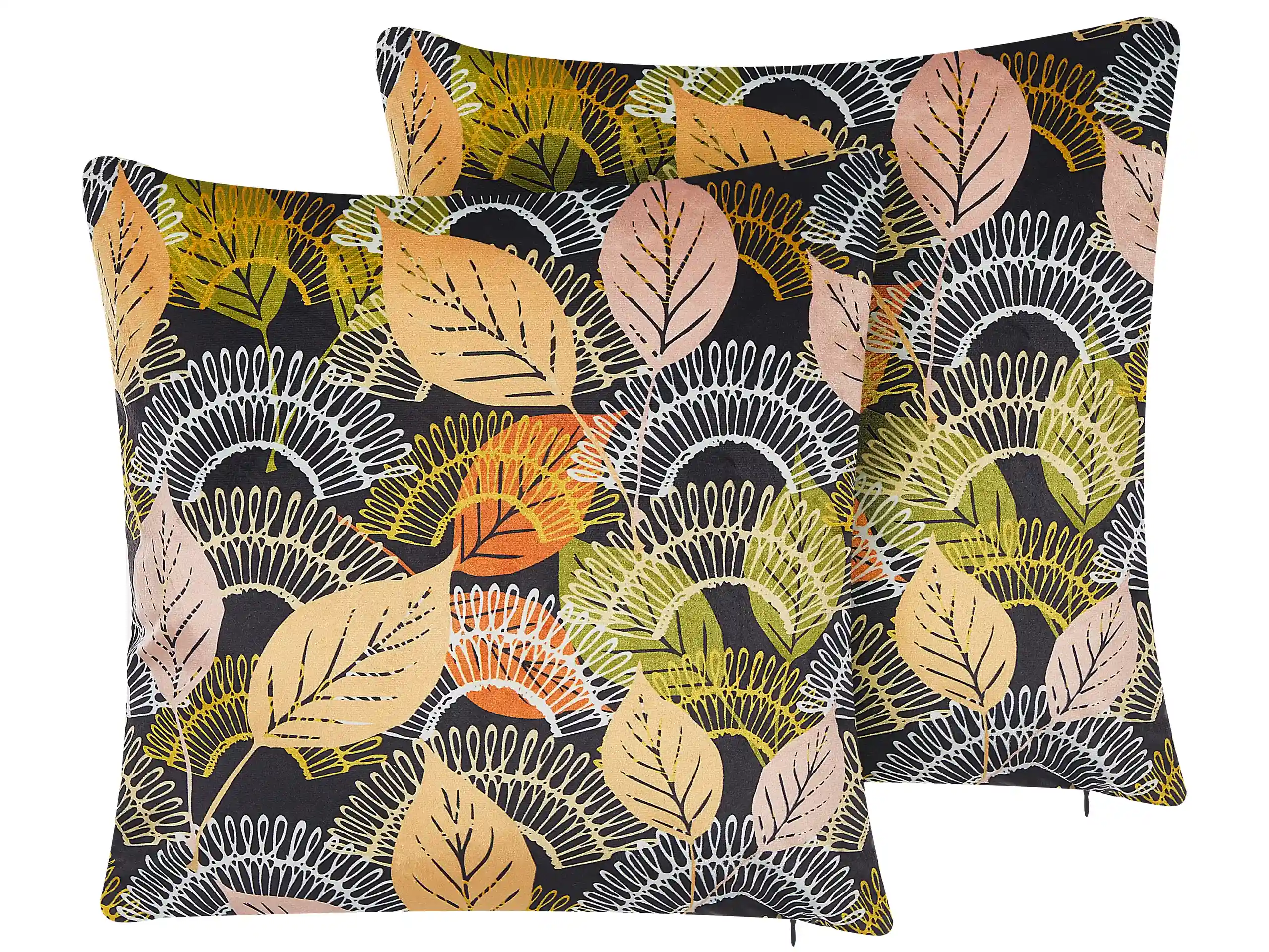 Conjunto de 2 cojines decorativos LAGURUS Terciopelo 45 x 45 cm Multicolor Patrón de plantas
