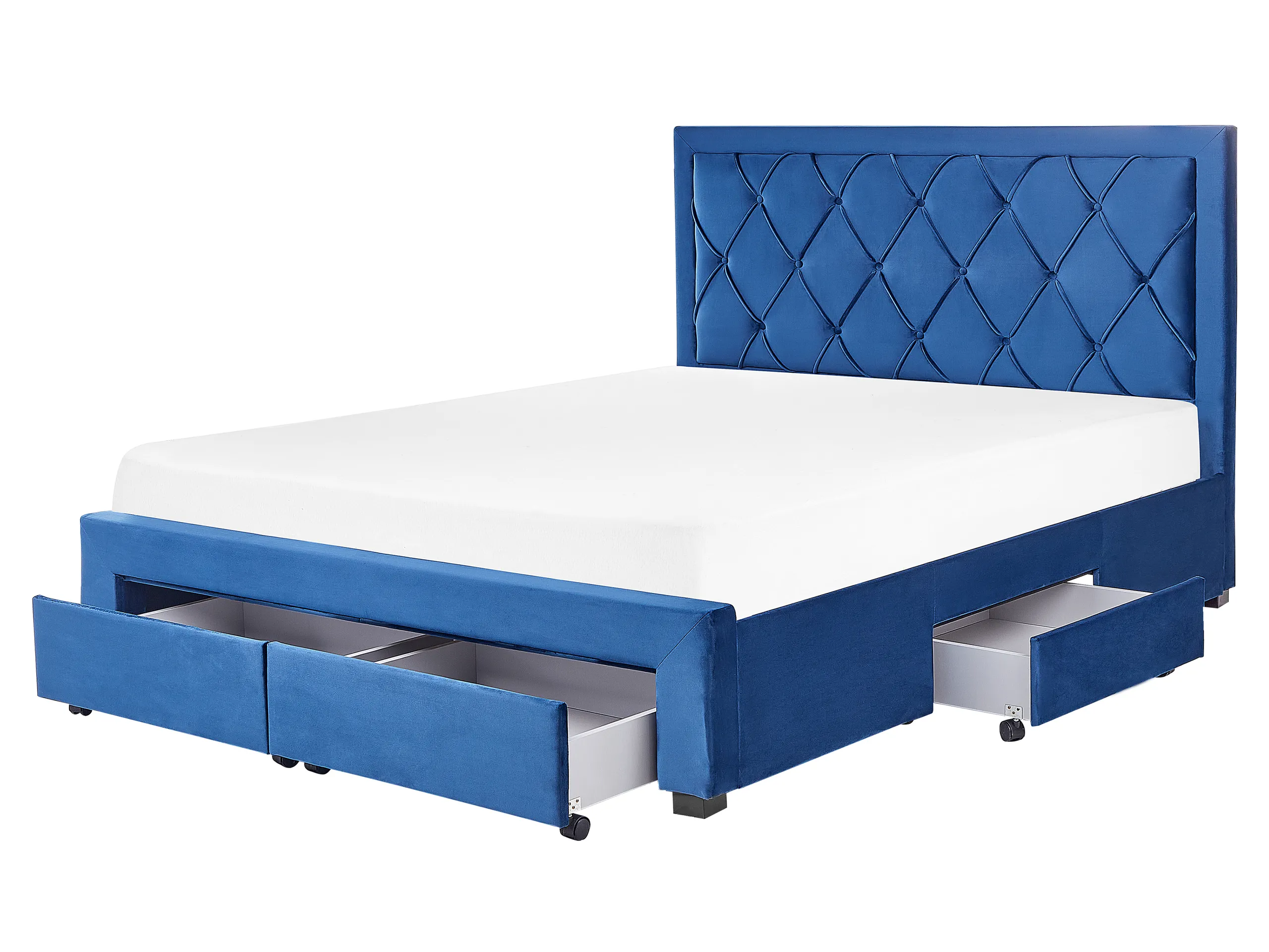 Cama con cajones Terciopelo LIEVIN 160 x 200 cm Azul marino