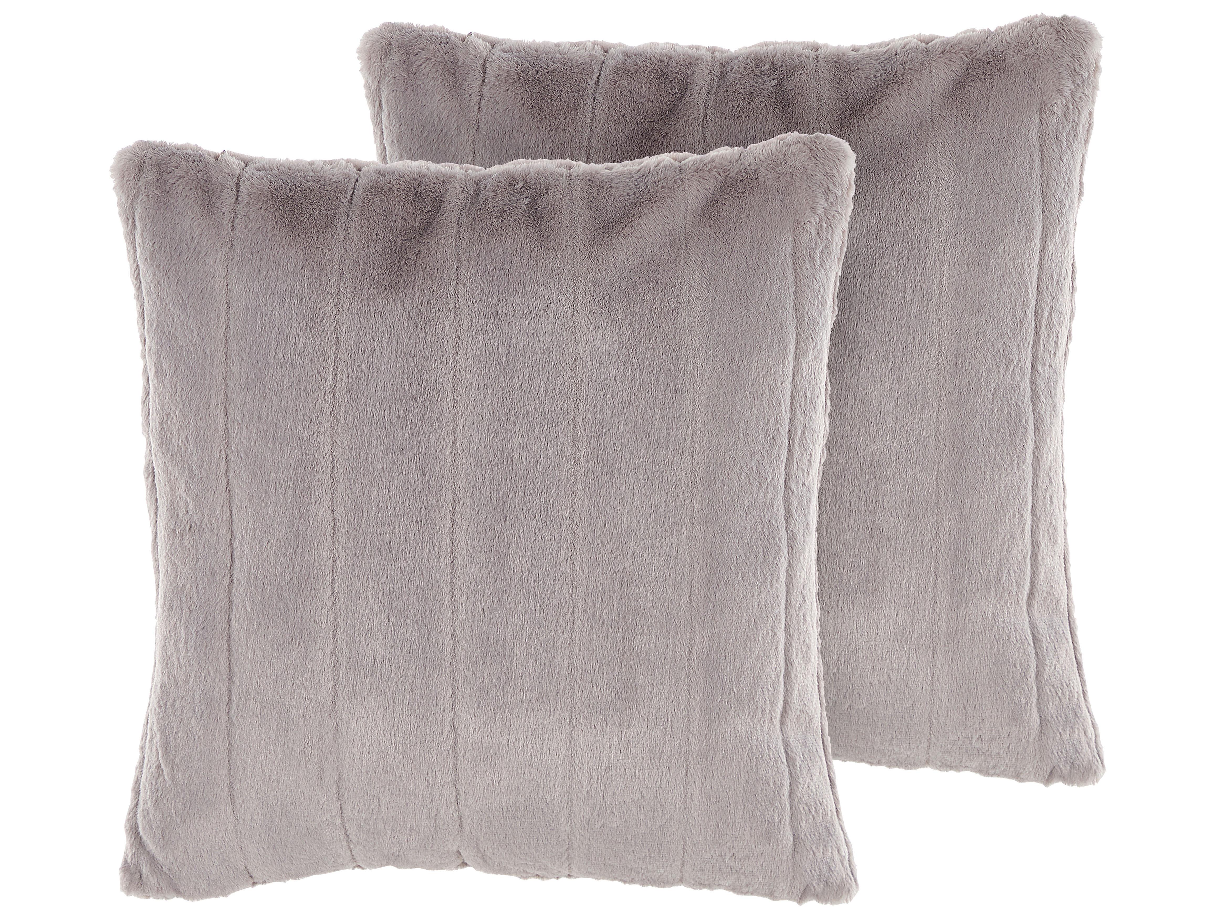 Conjunto de 2 cojines decorativos PUMILA Pelo sintético 45 x 45 cm Gris claro A rayas