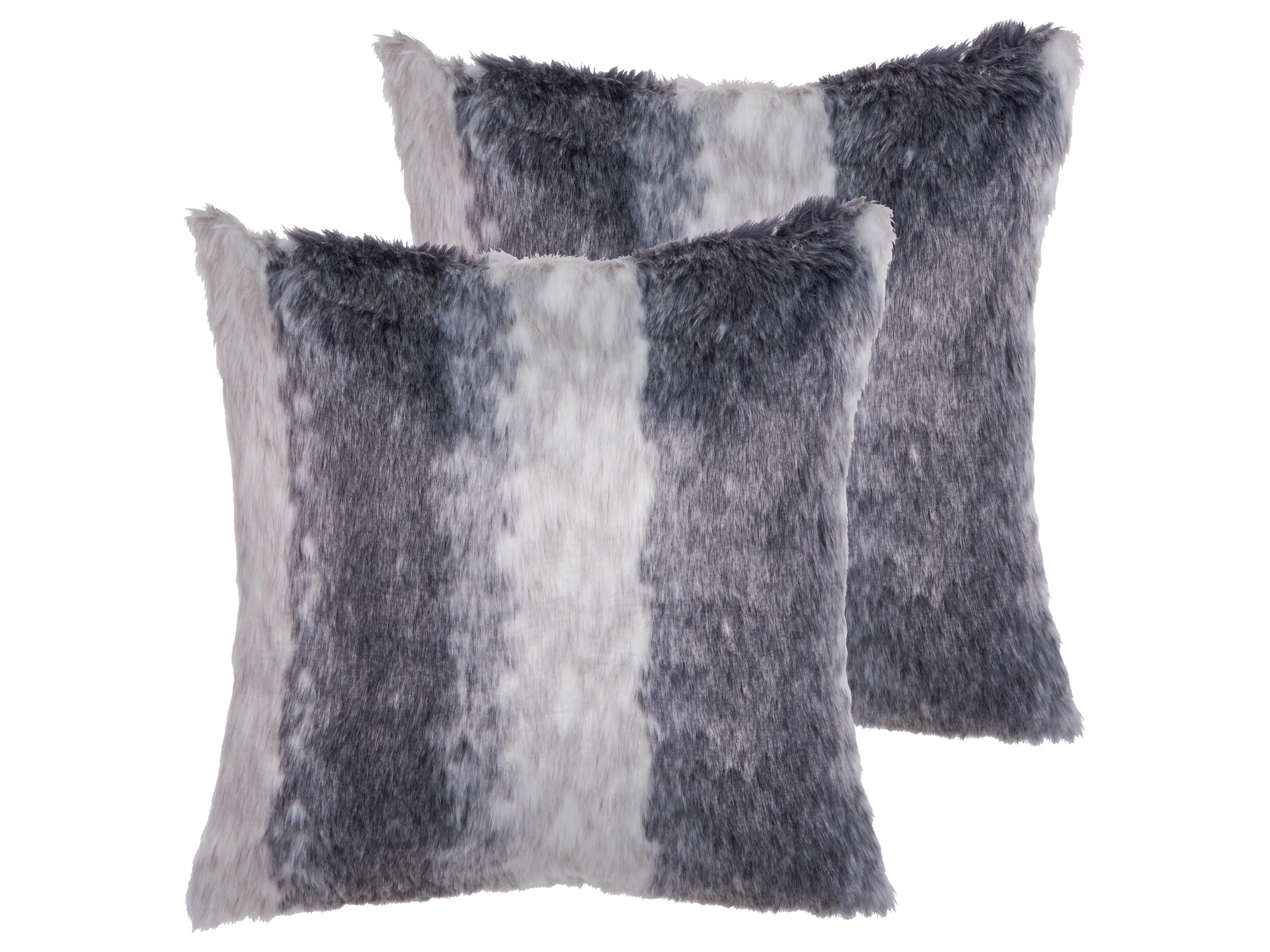 Conjunto de 2 cojines decorativos HORDEUM Pelo sintético 45 x 45 cm Gris A rayas