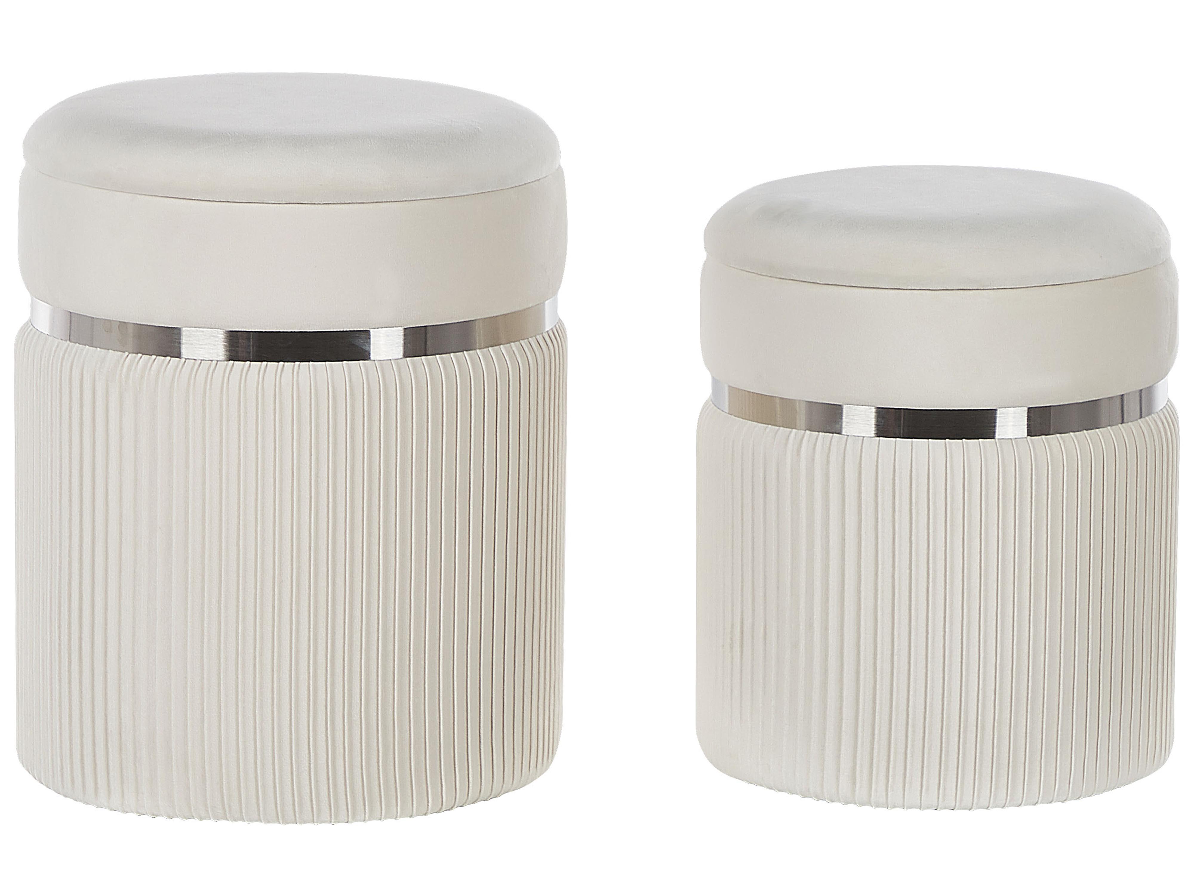 Conjunto de 2 pufs con almacenaje CAMDENTON Terciopelo Blanco crema
