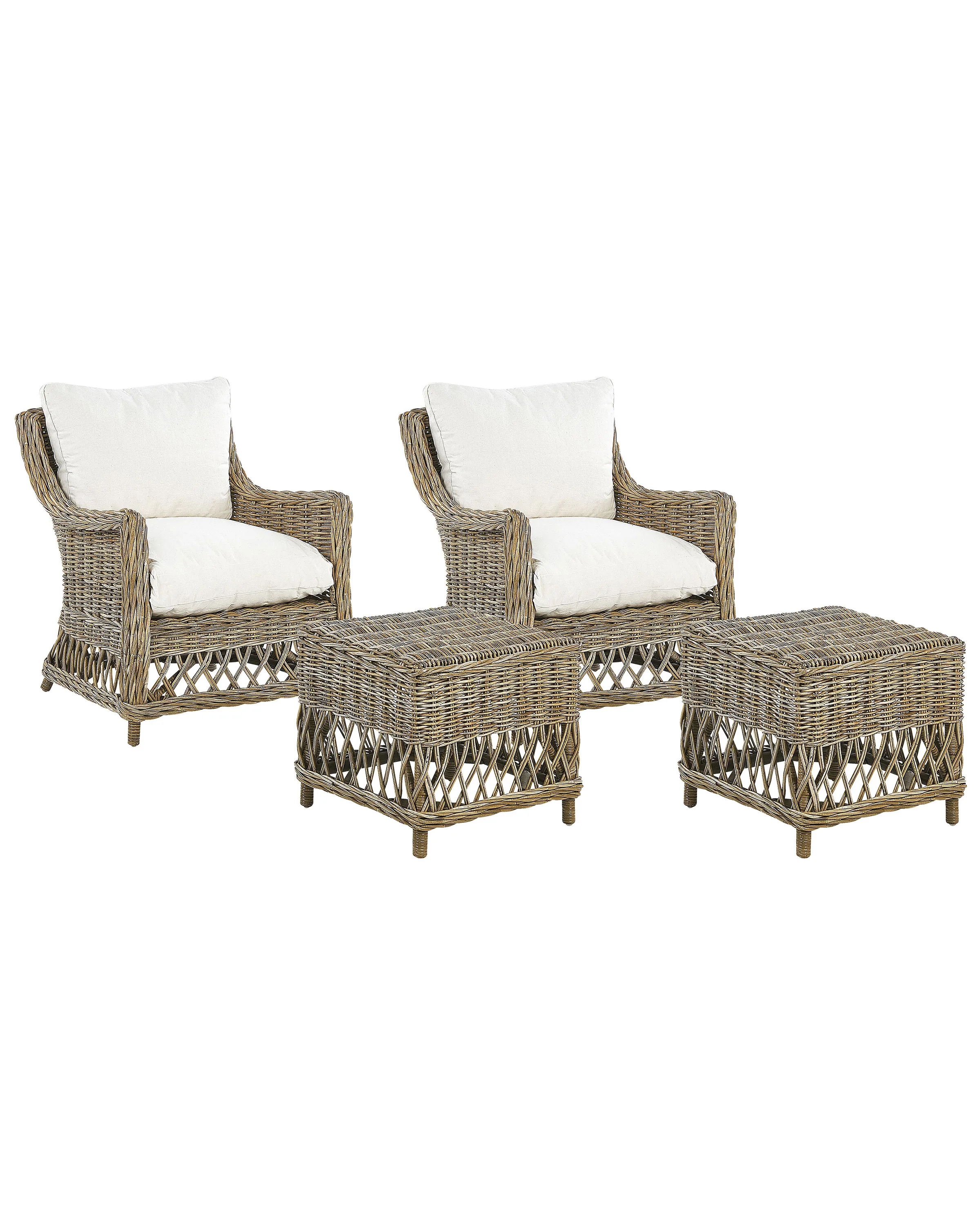 Conjunto de 2 sillones de jardín con cojines RIBOLLA con reposapiés Ratán Natural