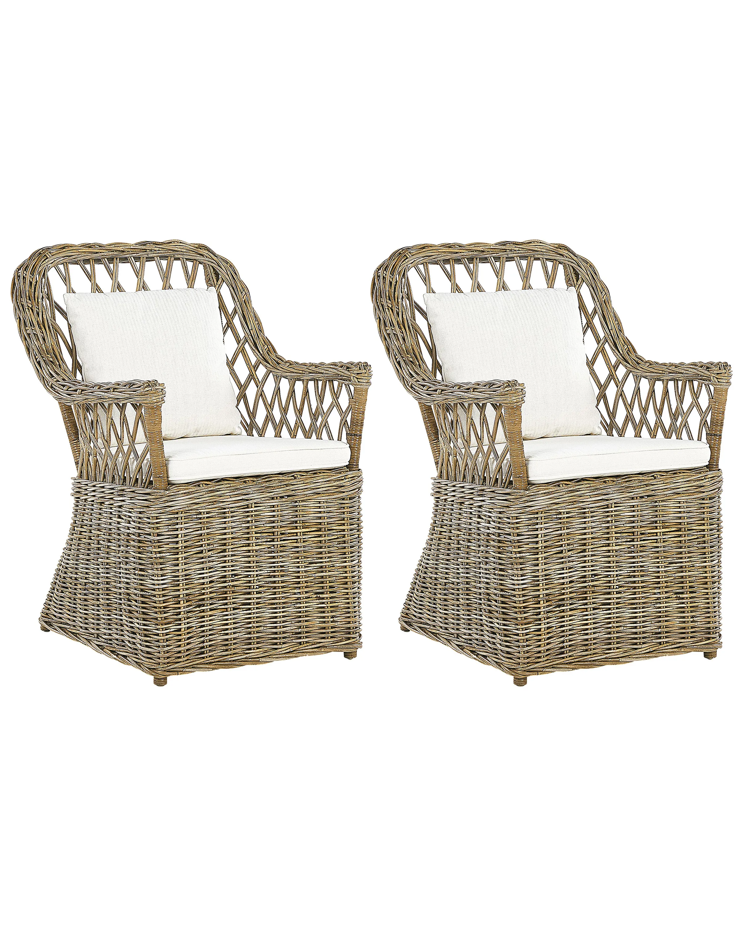 Conjunto de 2 sillones de jardín con cojines MAROS Ratán Natural
