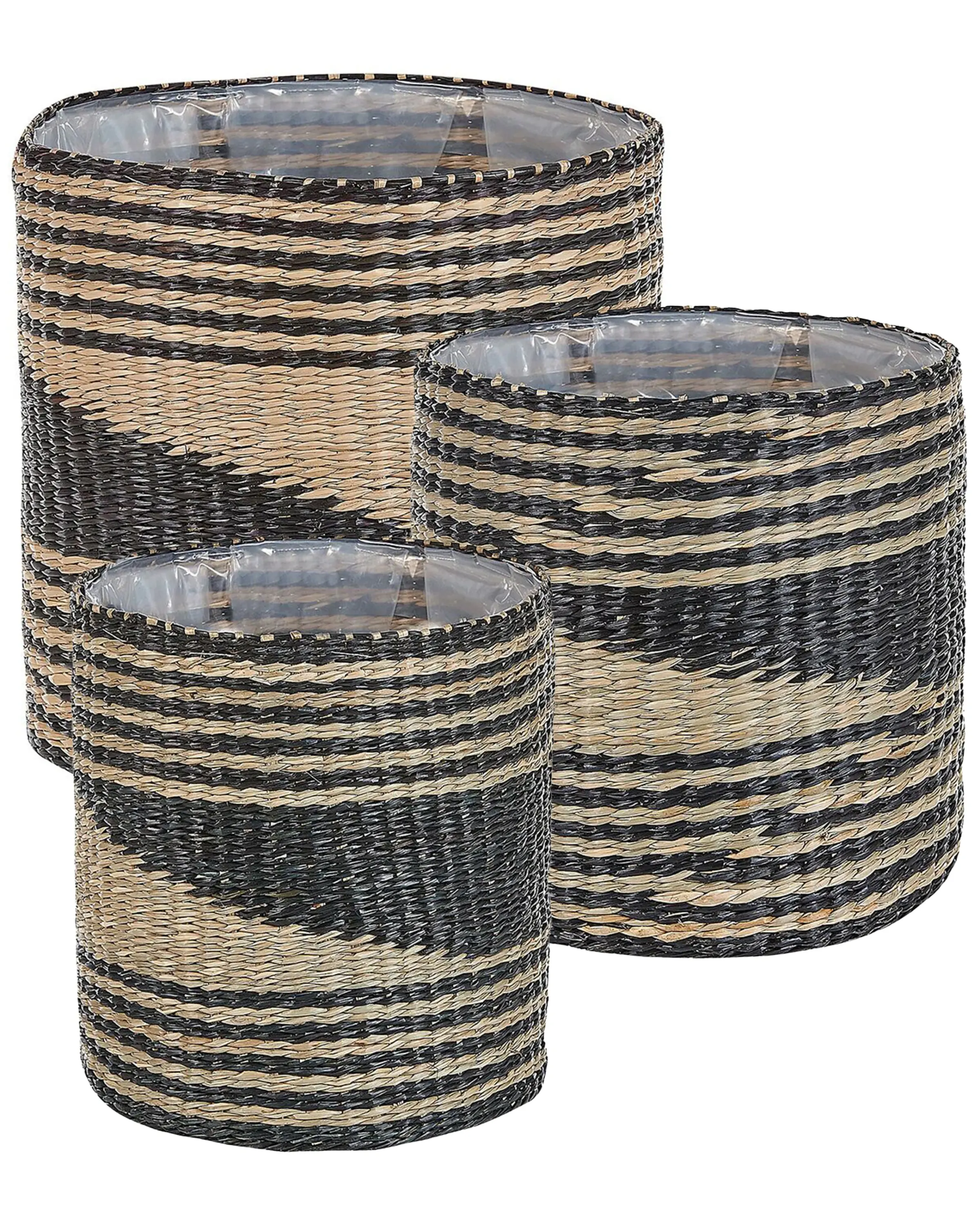 Conjunto de 3 macetas RATTAIL Algas marinas 32/29/27 cm Negro