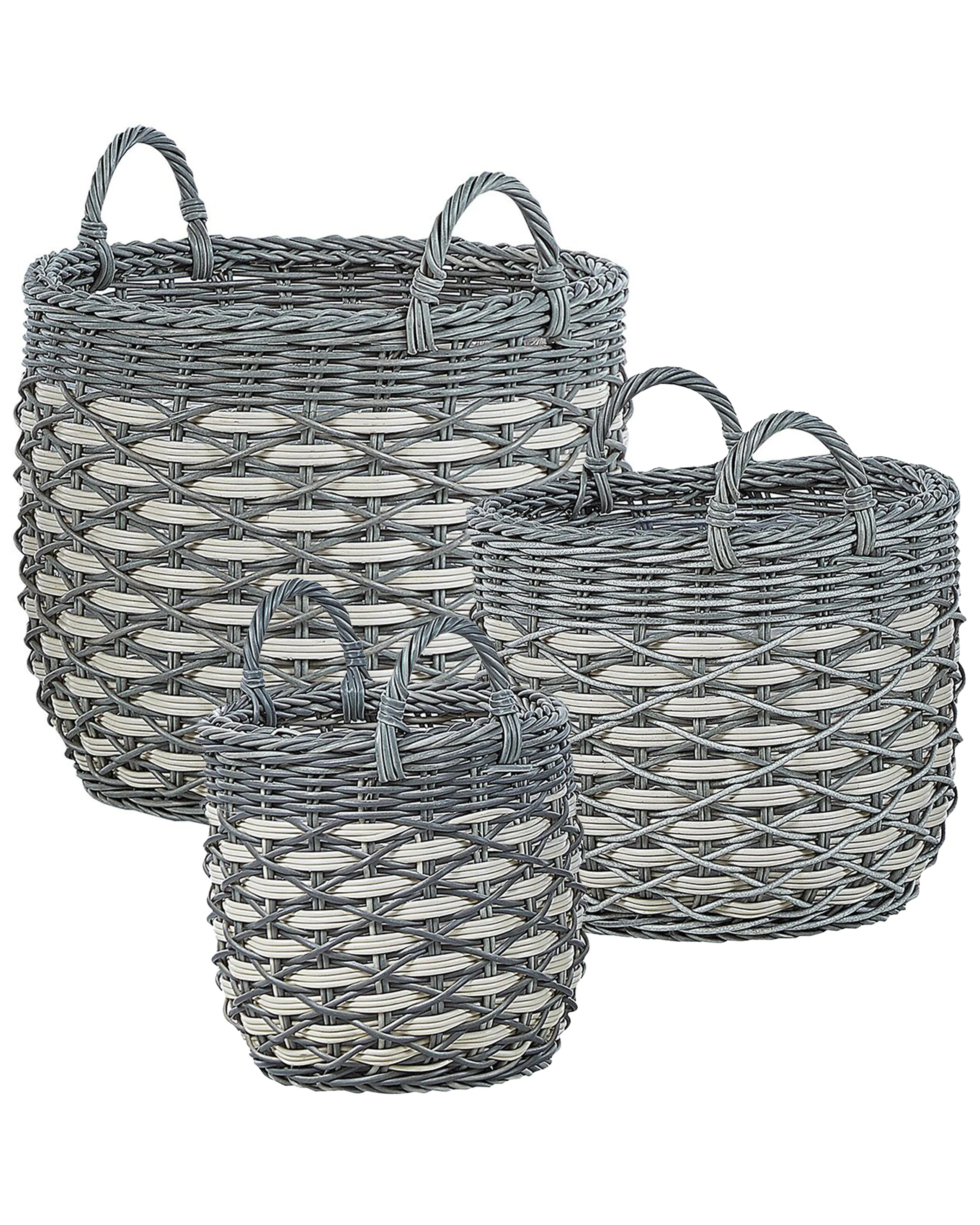 Conjunto de 3 macetas de mimbre GEFIRA Ratán sintético 31/39/49 cm Gris