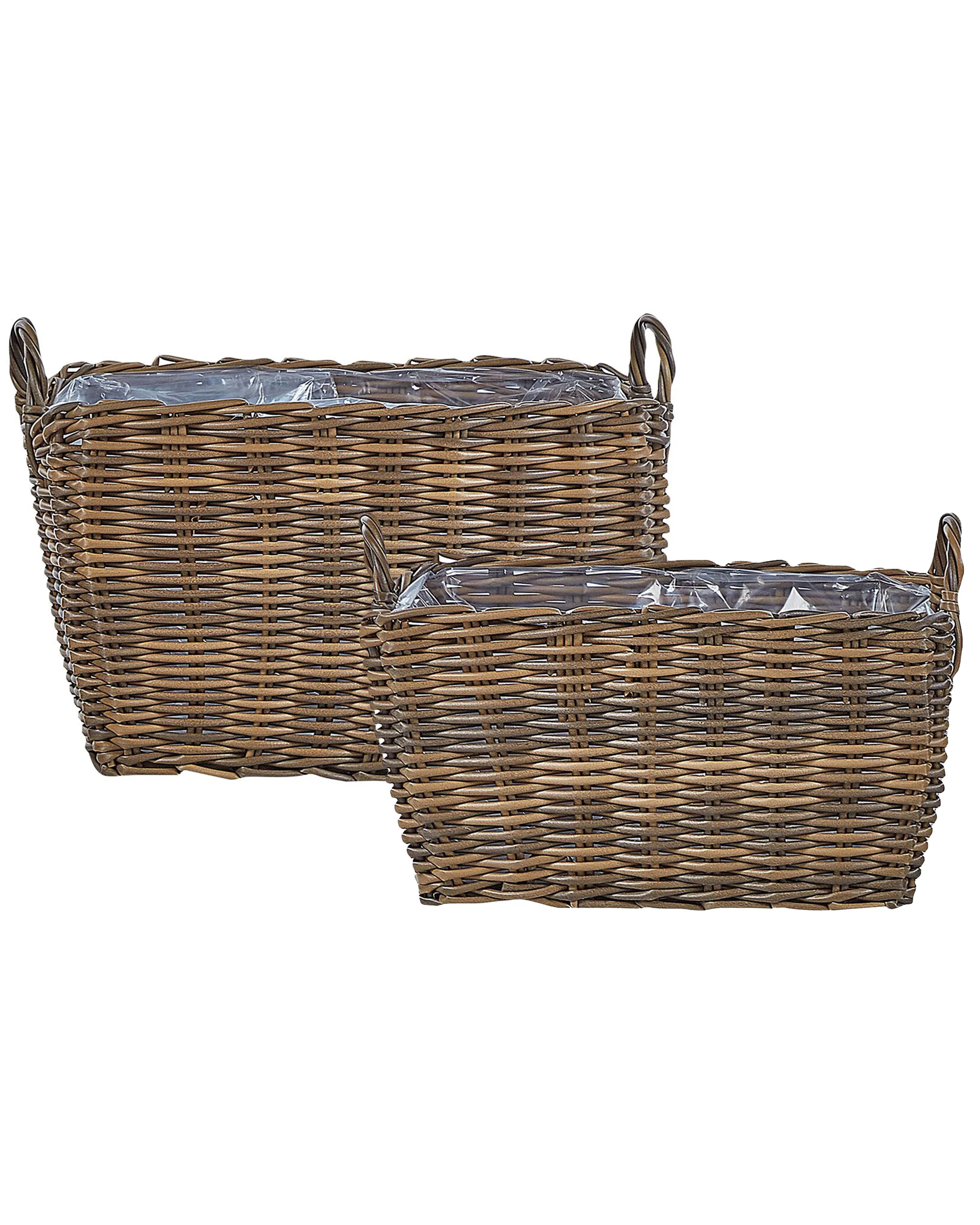 Conjunto de 2 macetas de mimbre ORMOS Ratán sintético 53/59 cm Marrón